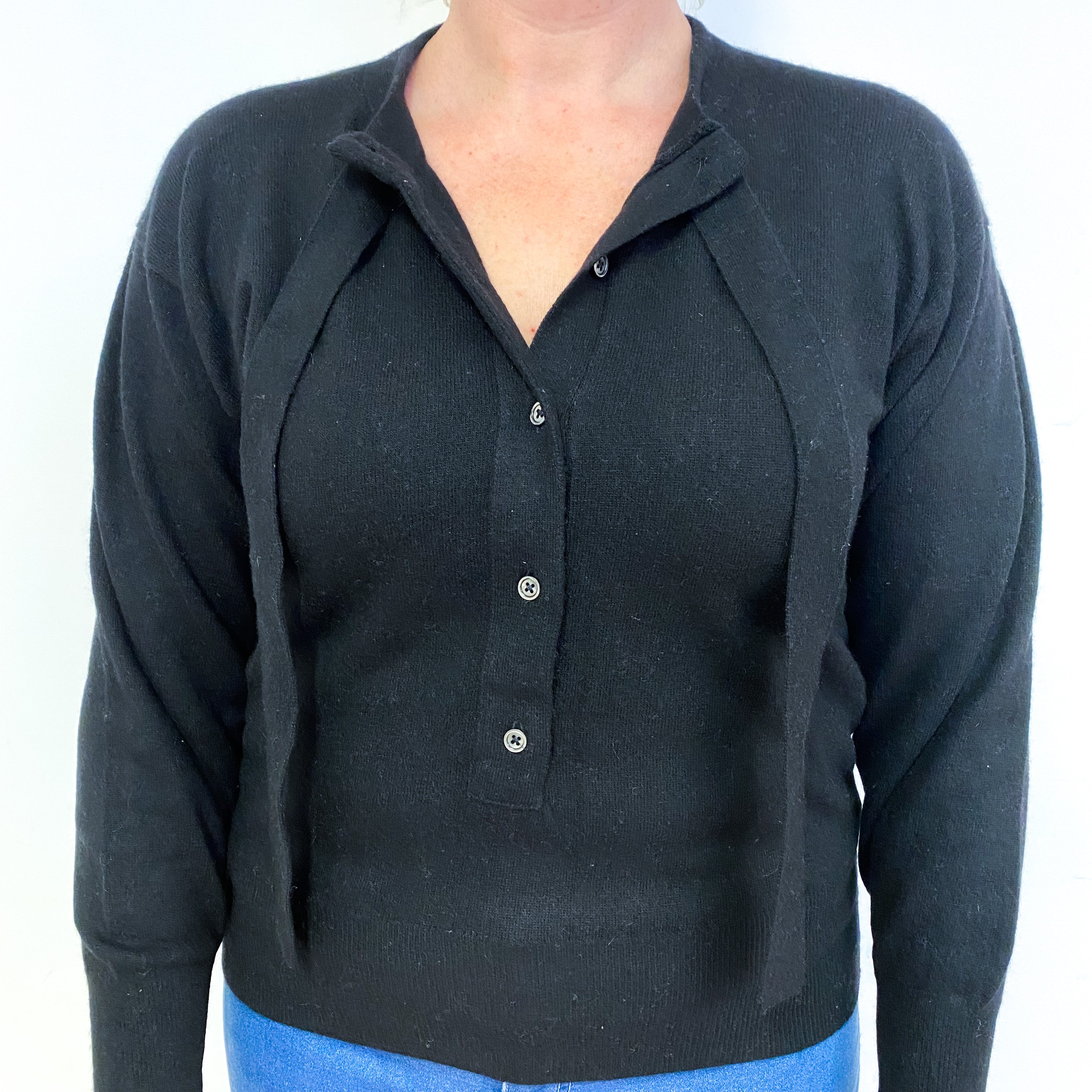 Black Neck Tie Cashmere Crew Neck Jumper Large