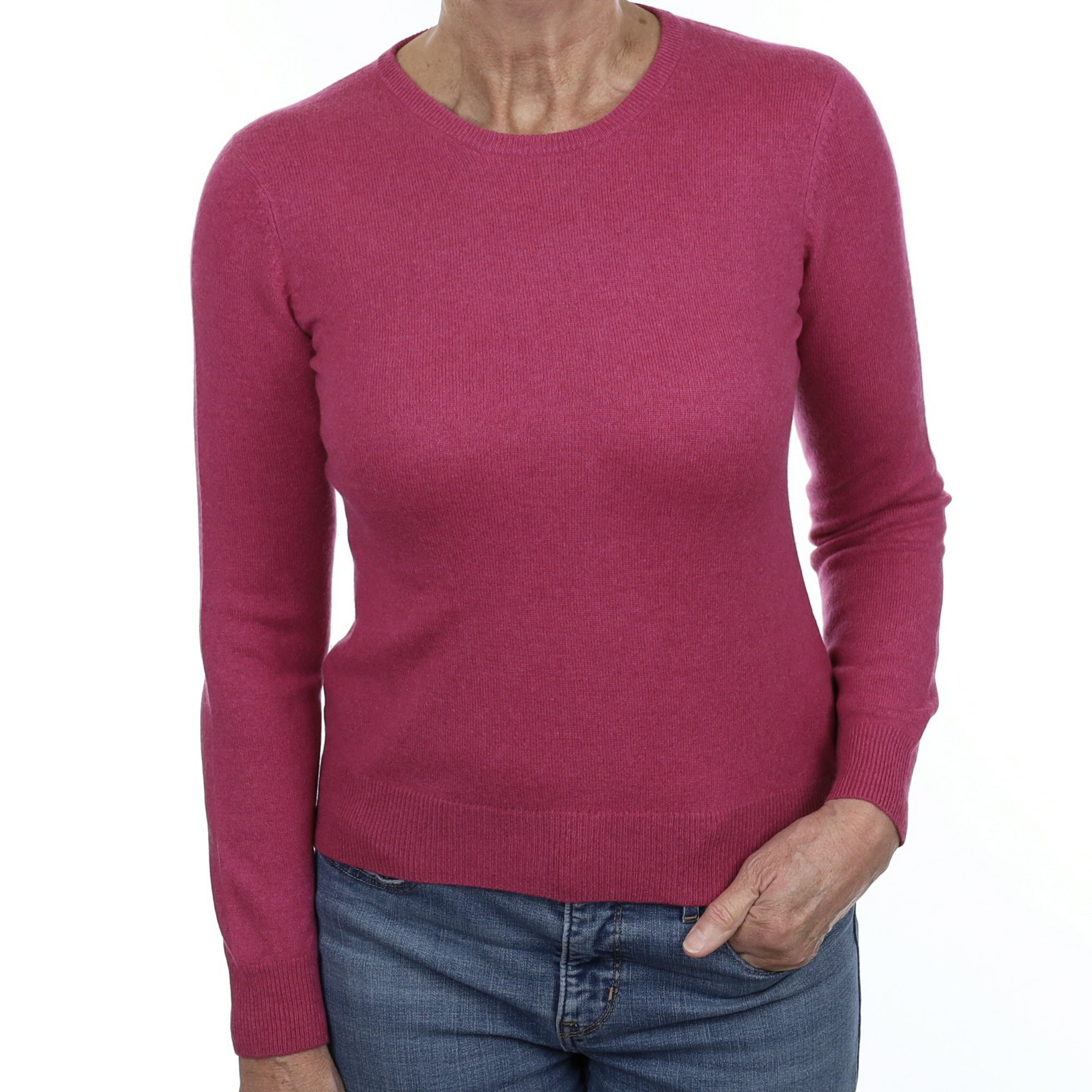 Fuchsia Pink Cashmere Crew Neck Jumper Medium