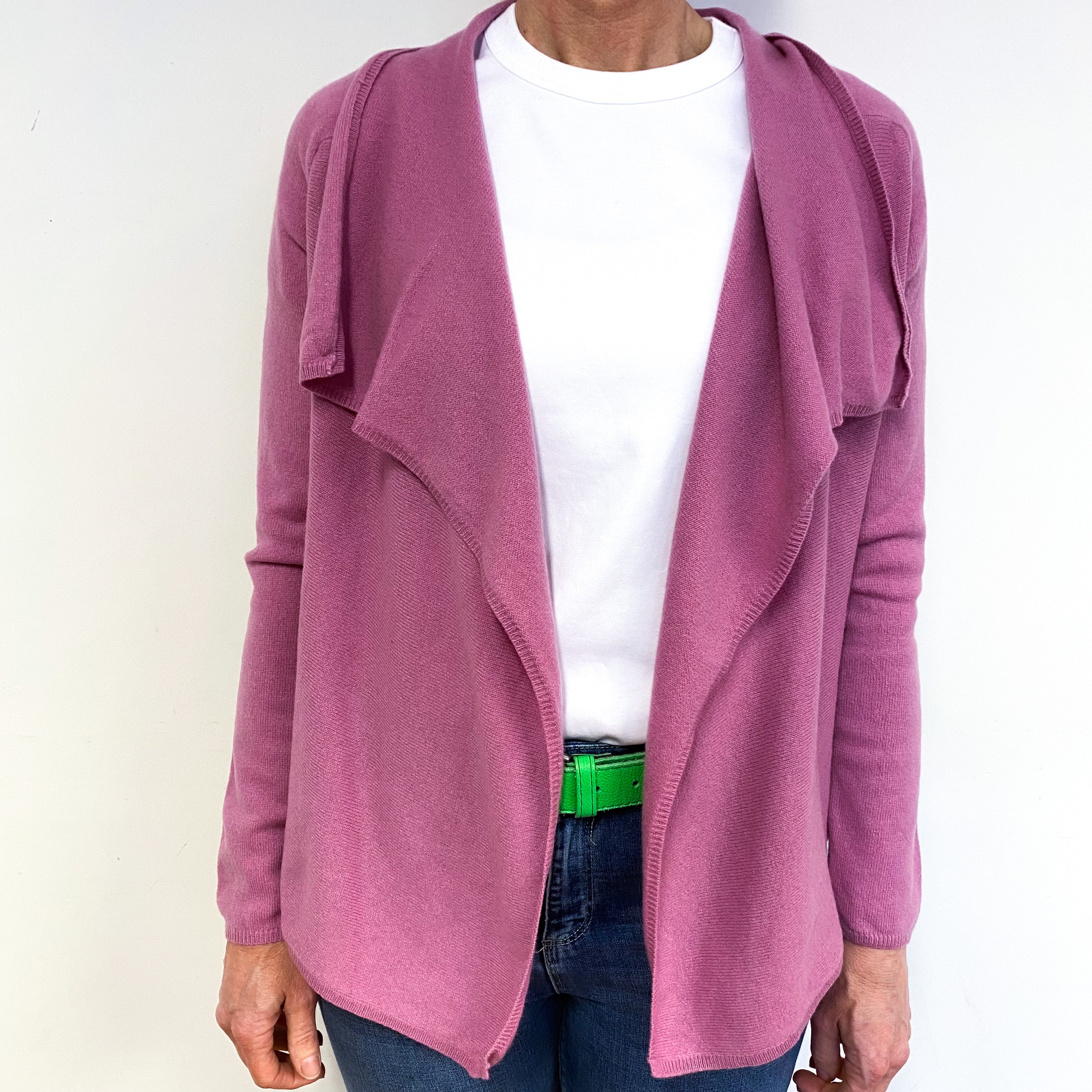 Mauve Pink Cashmere Waterfall Cardigan Medium