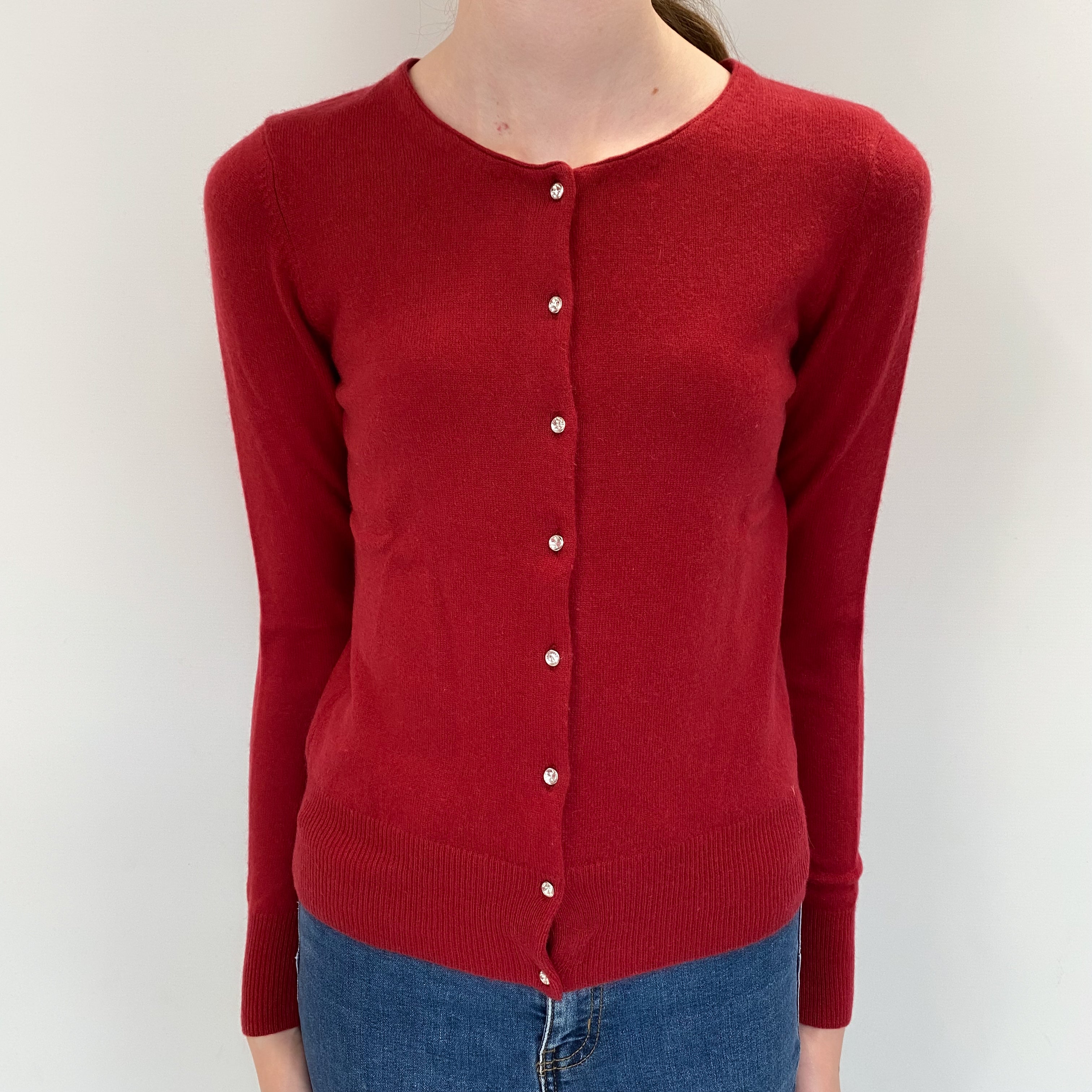 Phoenix Red Cashmere Crew Cardigan Extra Small