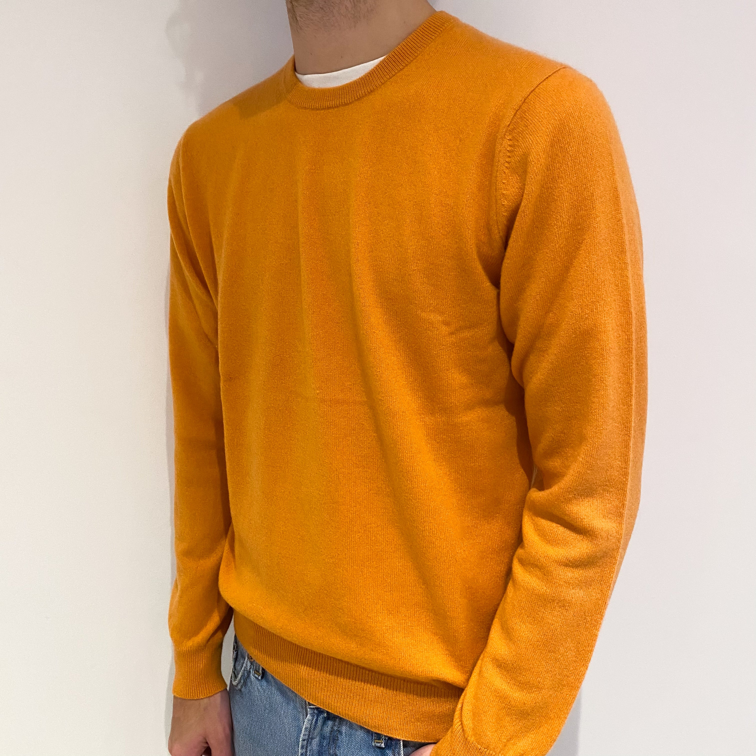 Men's Orange Cashmere Crew Neck Jumper Large