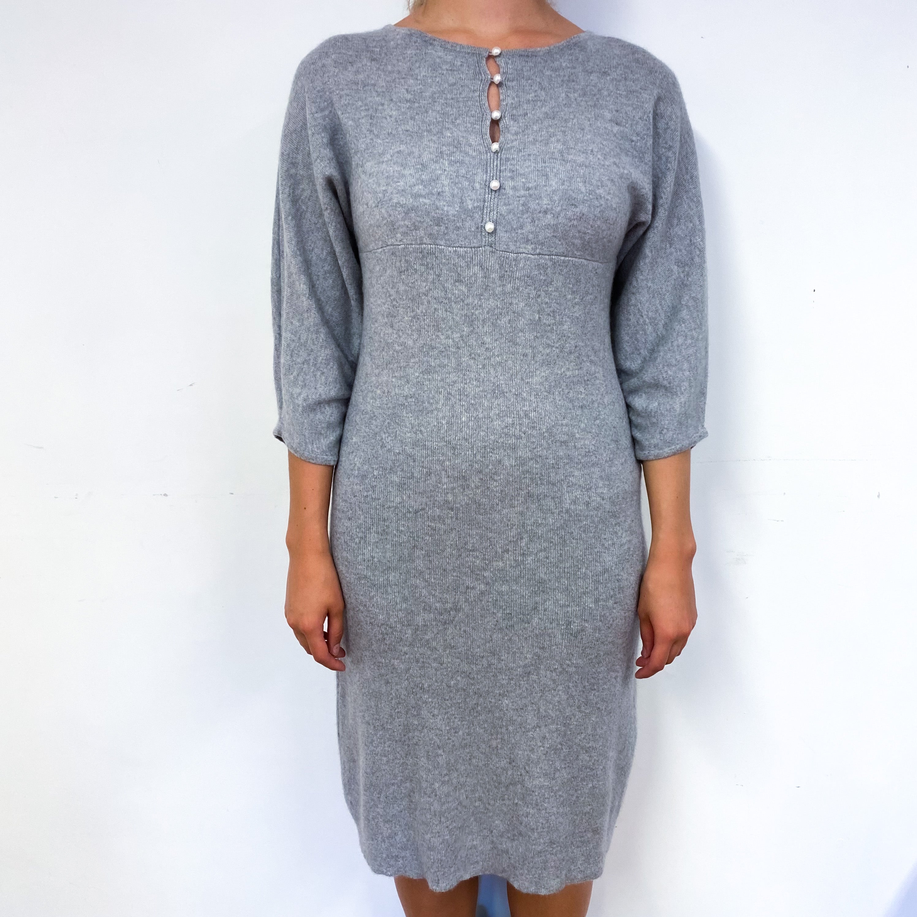 Smoke Grey Cashmere Crew Neck Dress Small