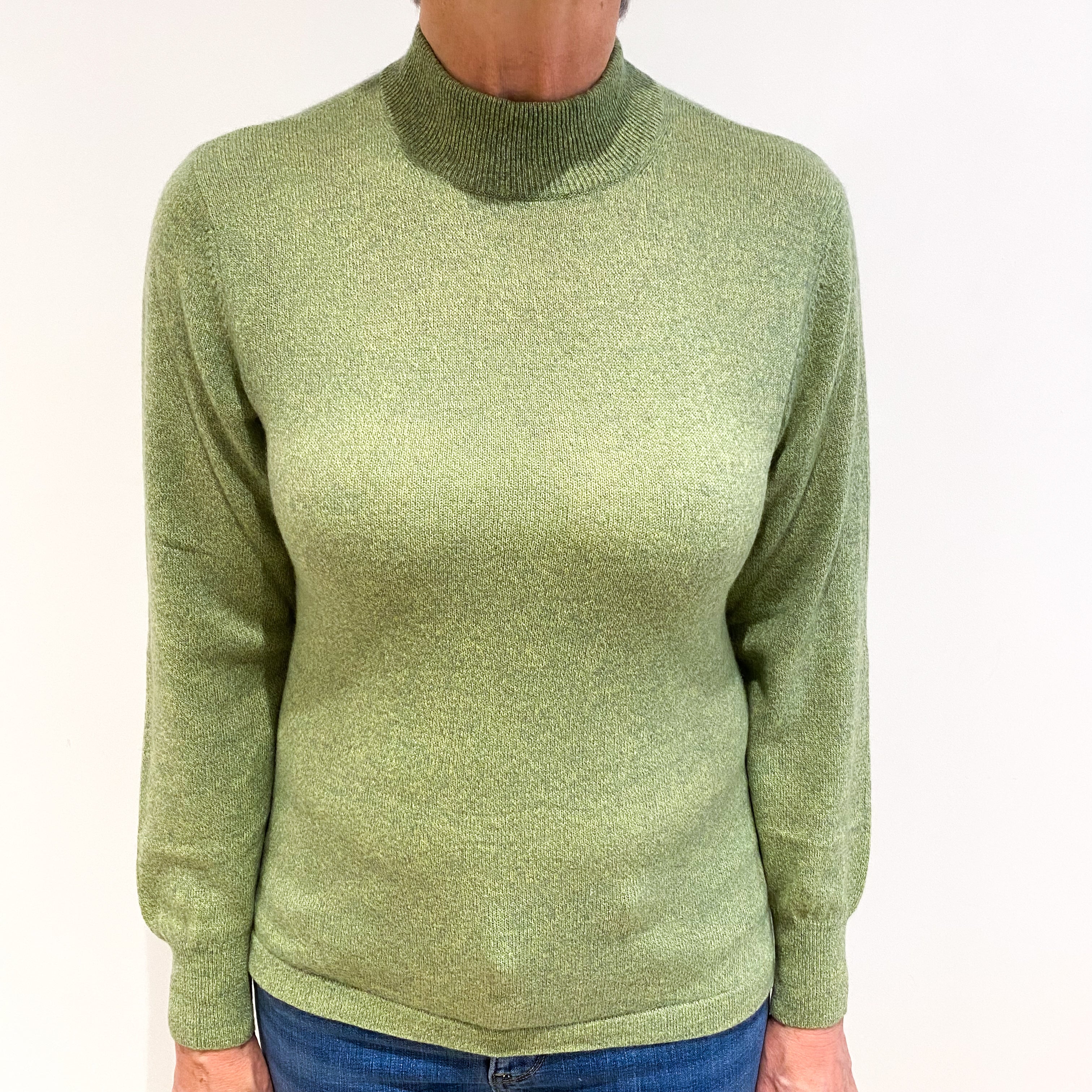 Lime Green Marl Cashmere Turtle Neck Jumper Medium