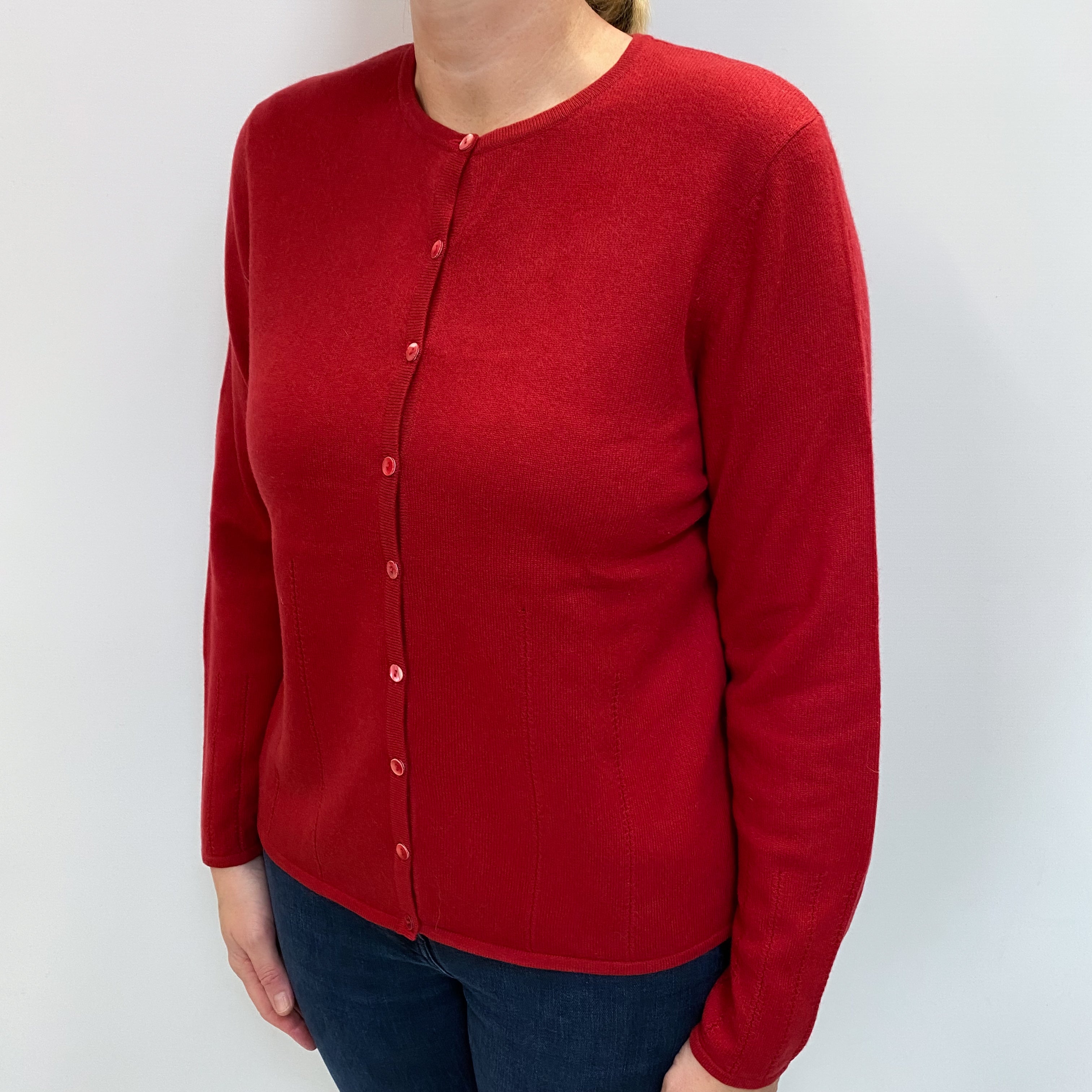 Phoenix Red Cashmere Crew Cardigan Large