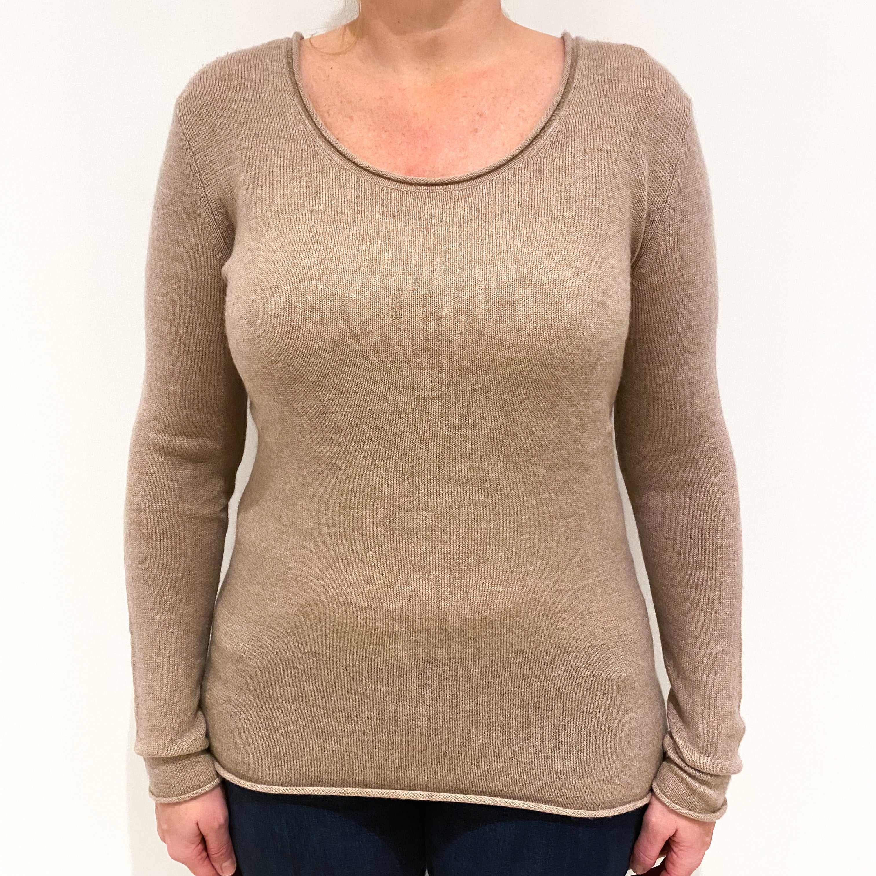 Tommy Hilfiger Buff Beige Cashmere Scoop Neck Jumper Large