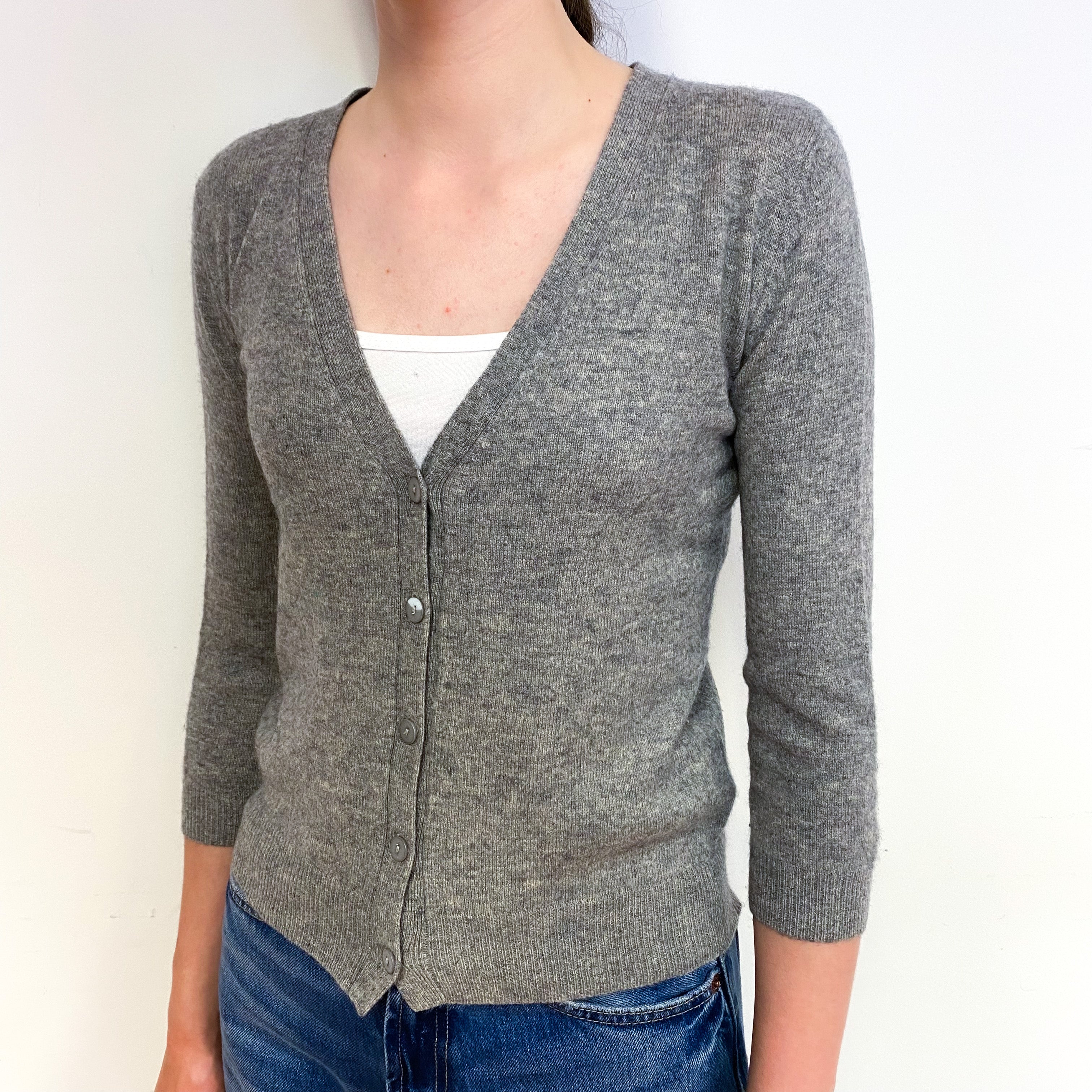 Ash Grey 3/4 Sleeve Cashmere V-Neck Cardigan Extra Small