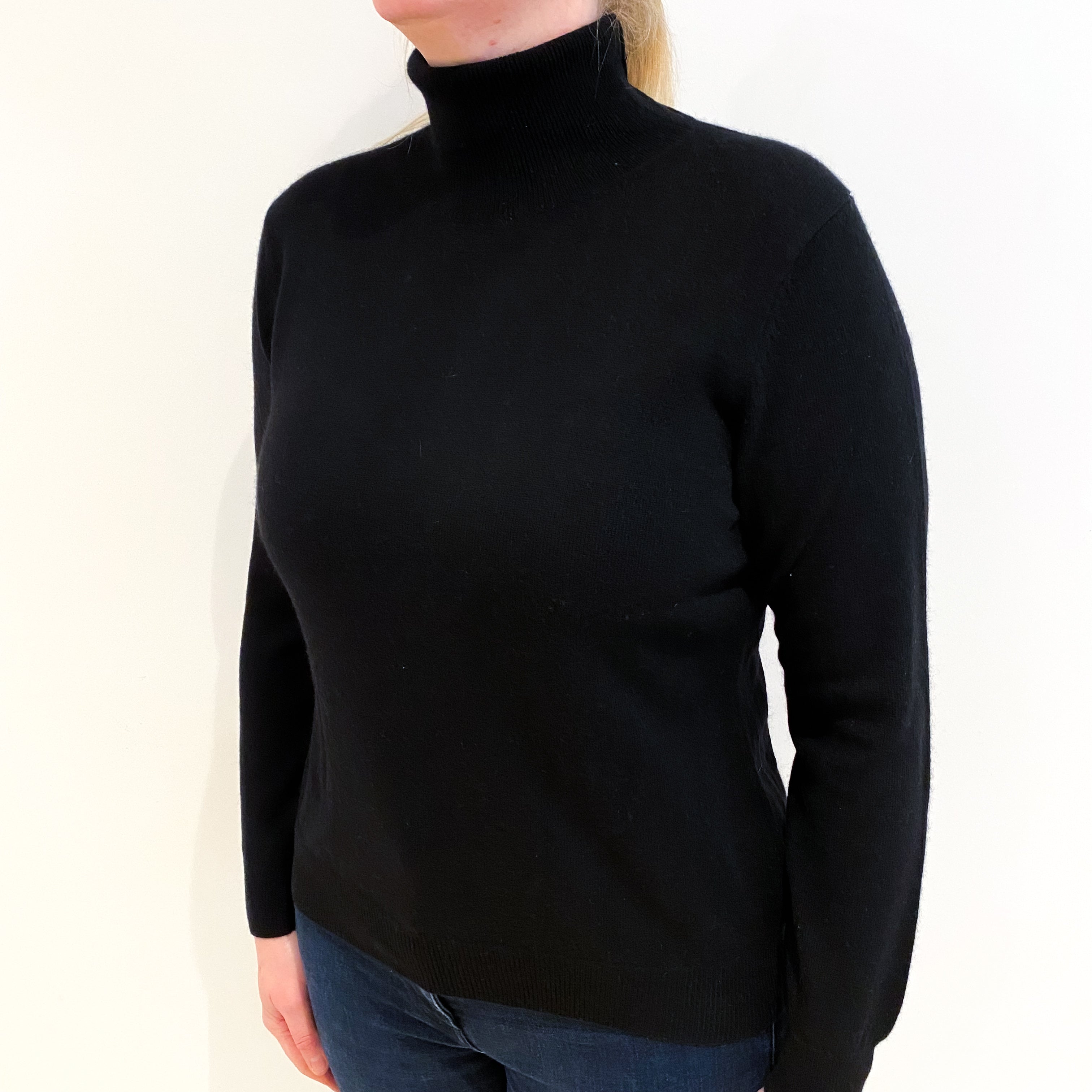 Black Cashmere Polo Neck Jumper Large