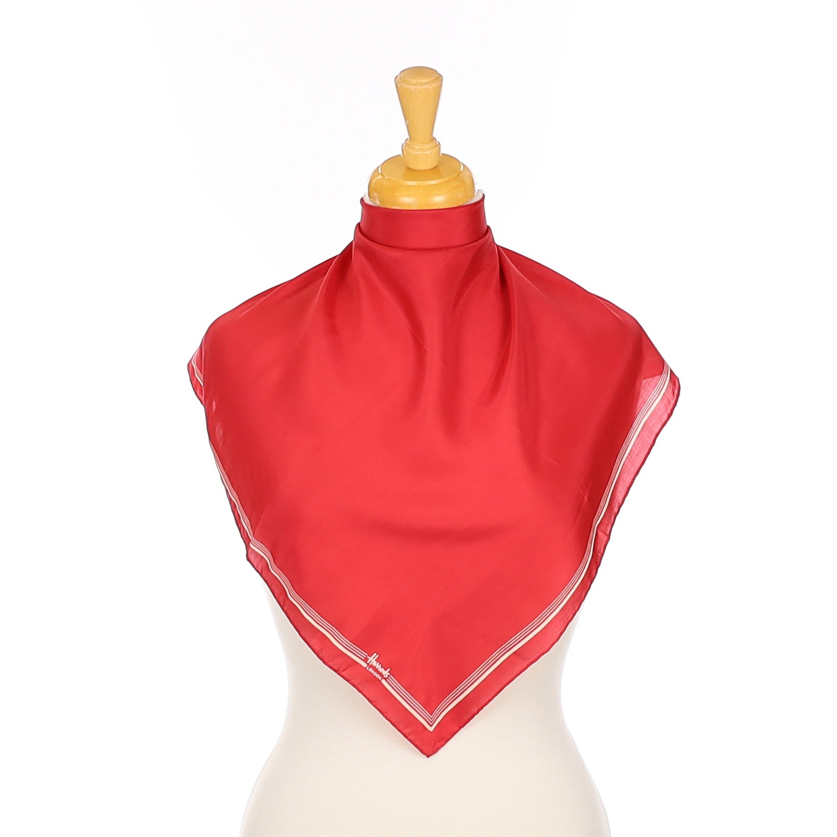 Brand New Harrods Red and Cream Vintage Silk Scarf