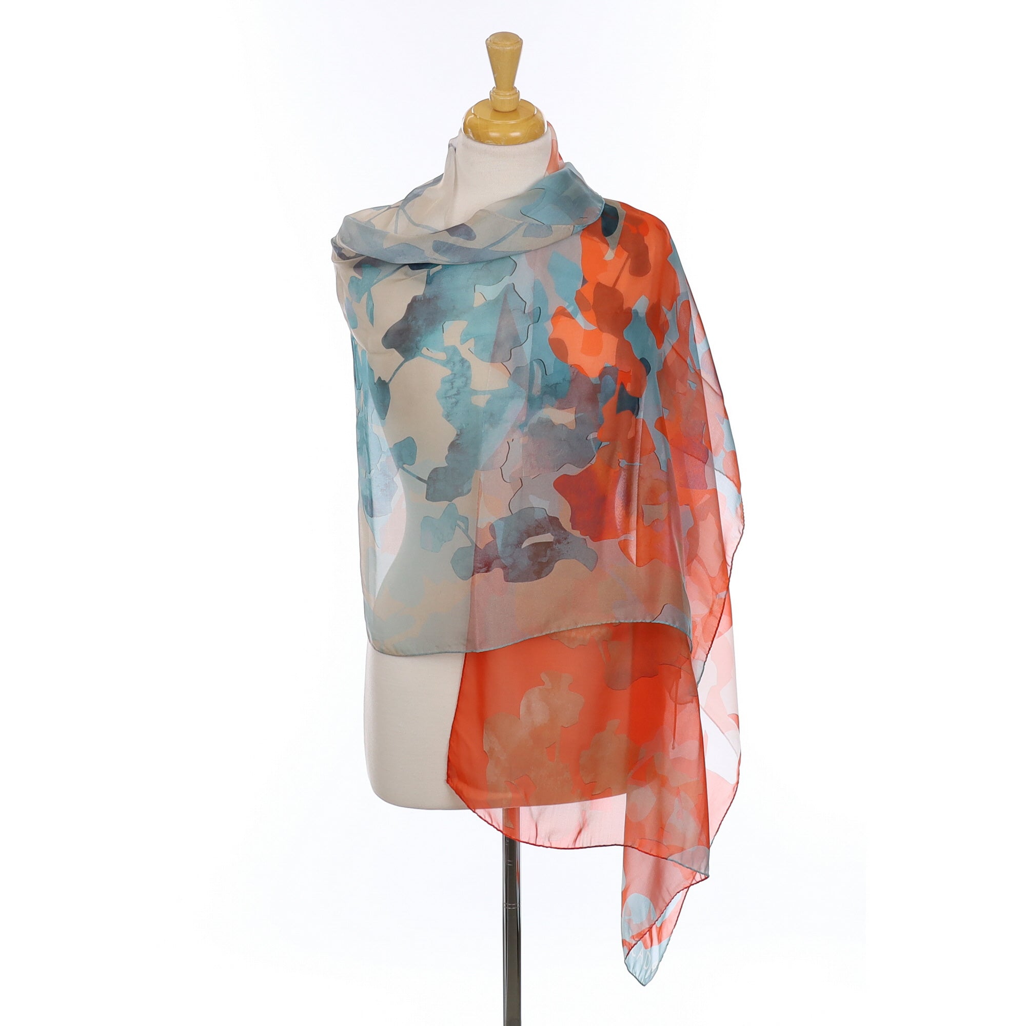 Escada Orange and Aqua Wrap Style Silk Scarf