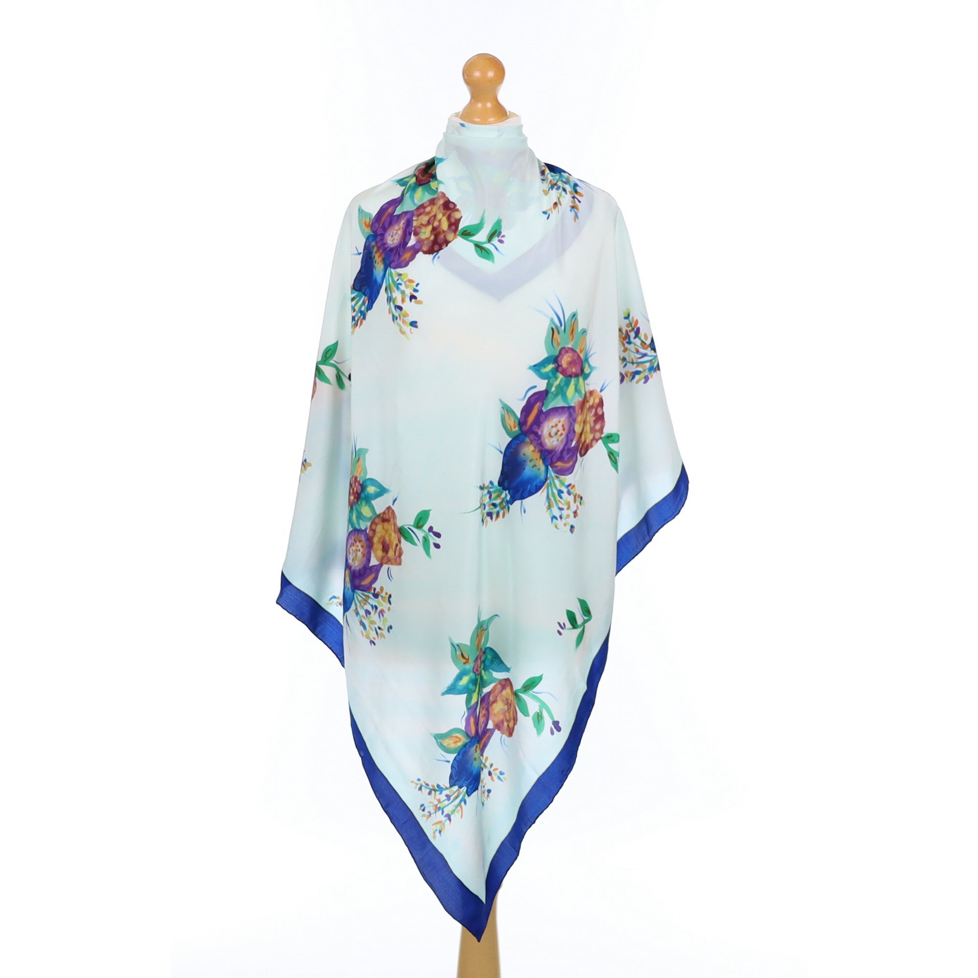 Blue Floral Silk Scarf