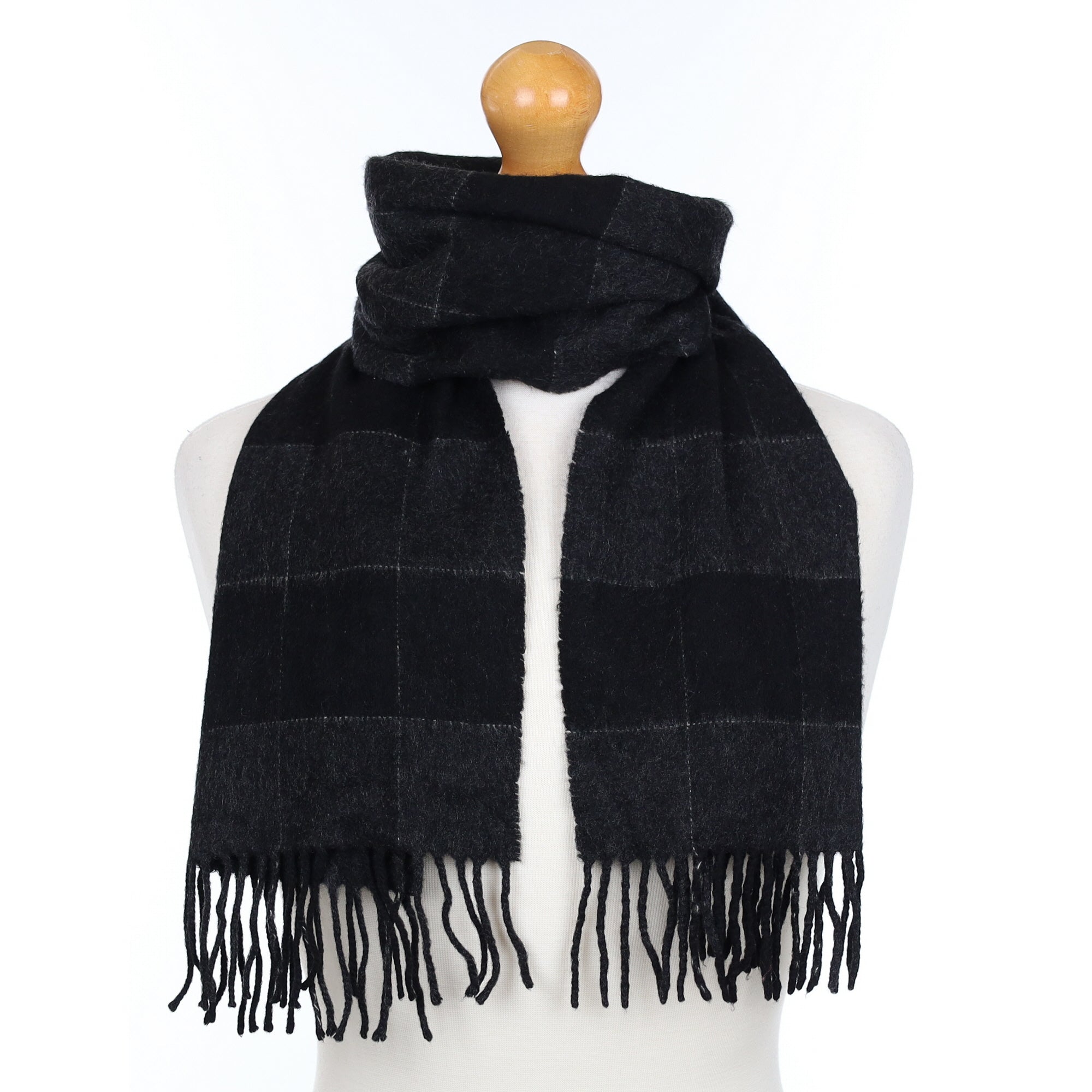 Charcoal and Black Checked Cashmere Woven Scarf