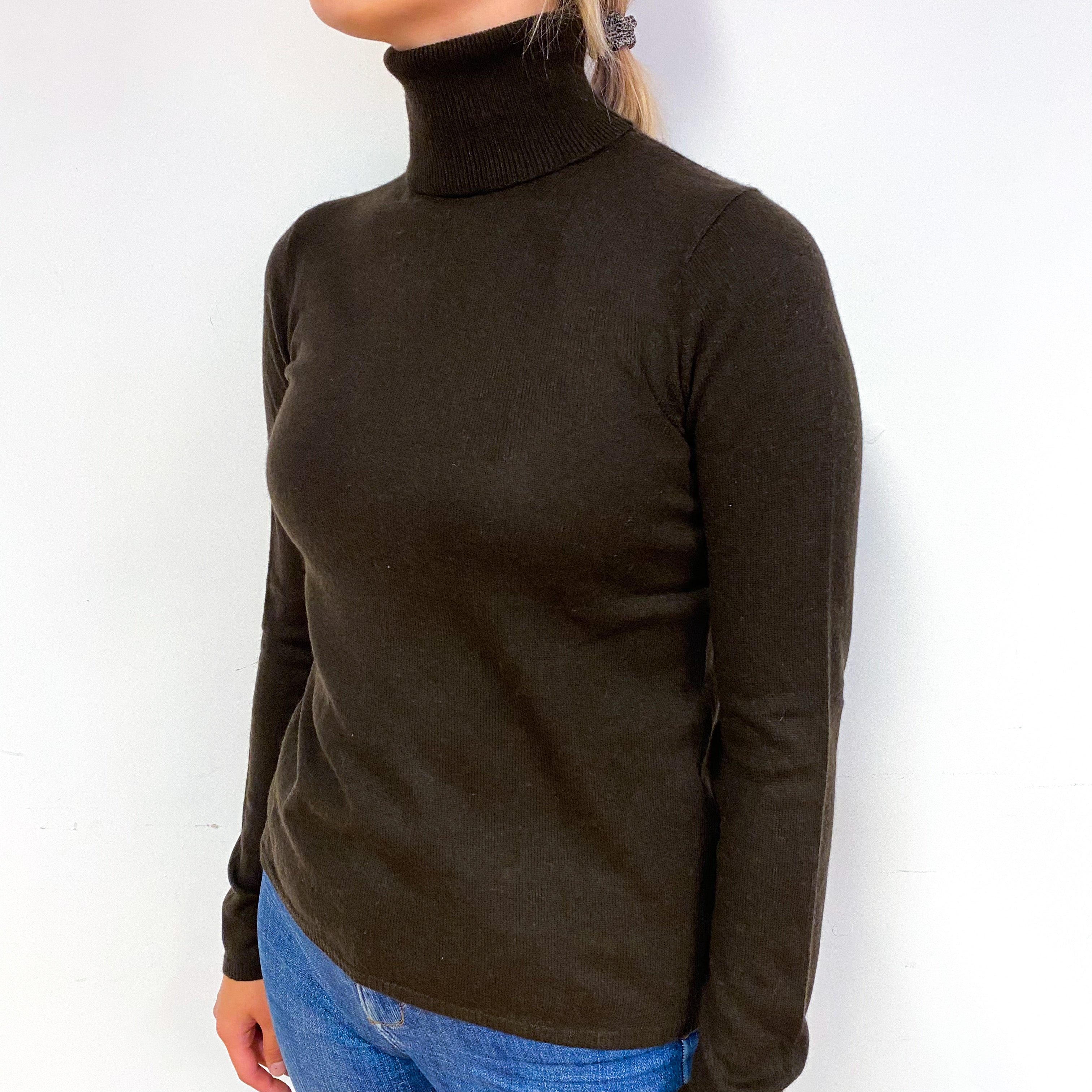Peppercorn Brown Cashmere Polo Neck Jumper Small