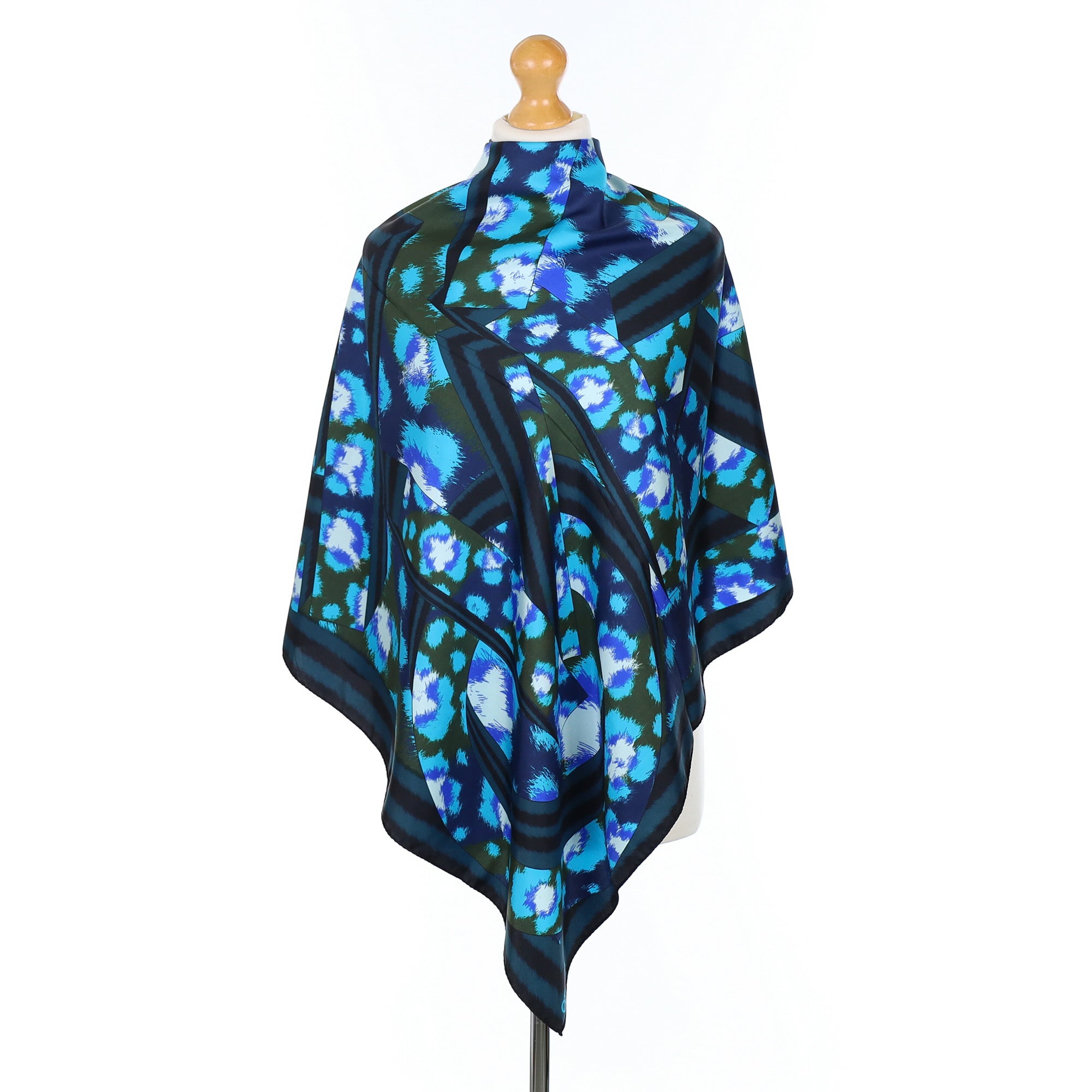 Kenzo Black and Blue Patterned Silk Scarf