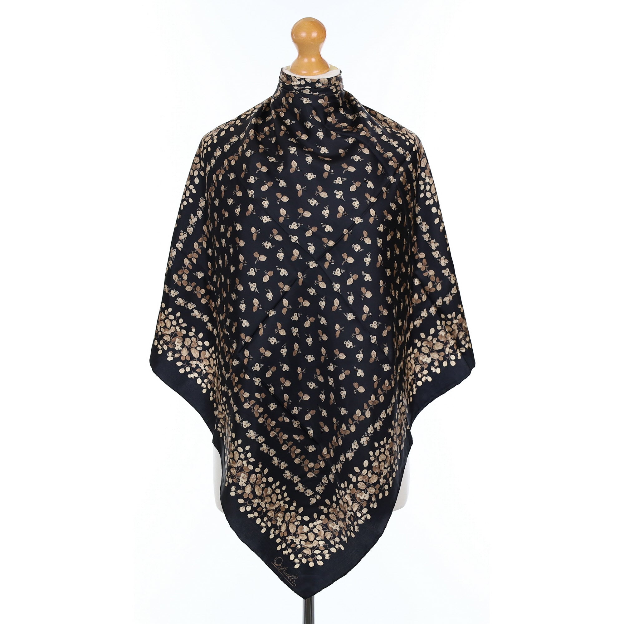 Brand New 1970’s Ostinelli Black Vintage Silk Scarf