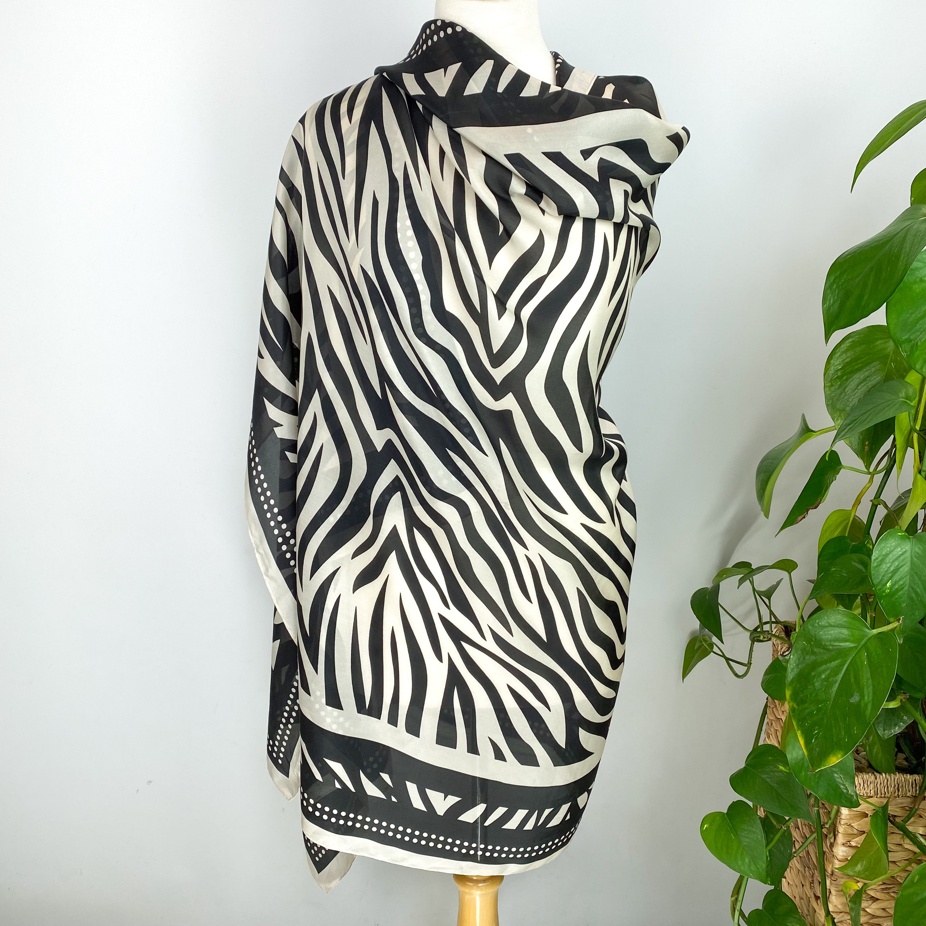 Modern Zebra Print Wrap Style Silk Scarf