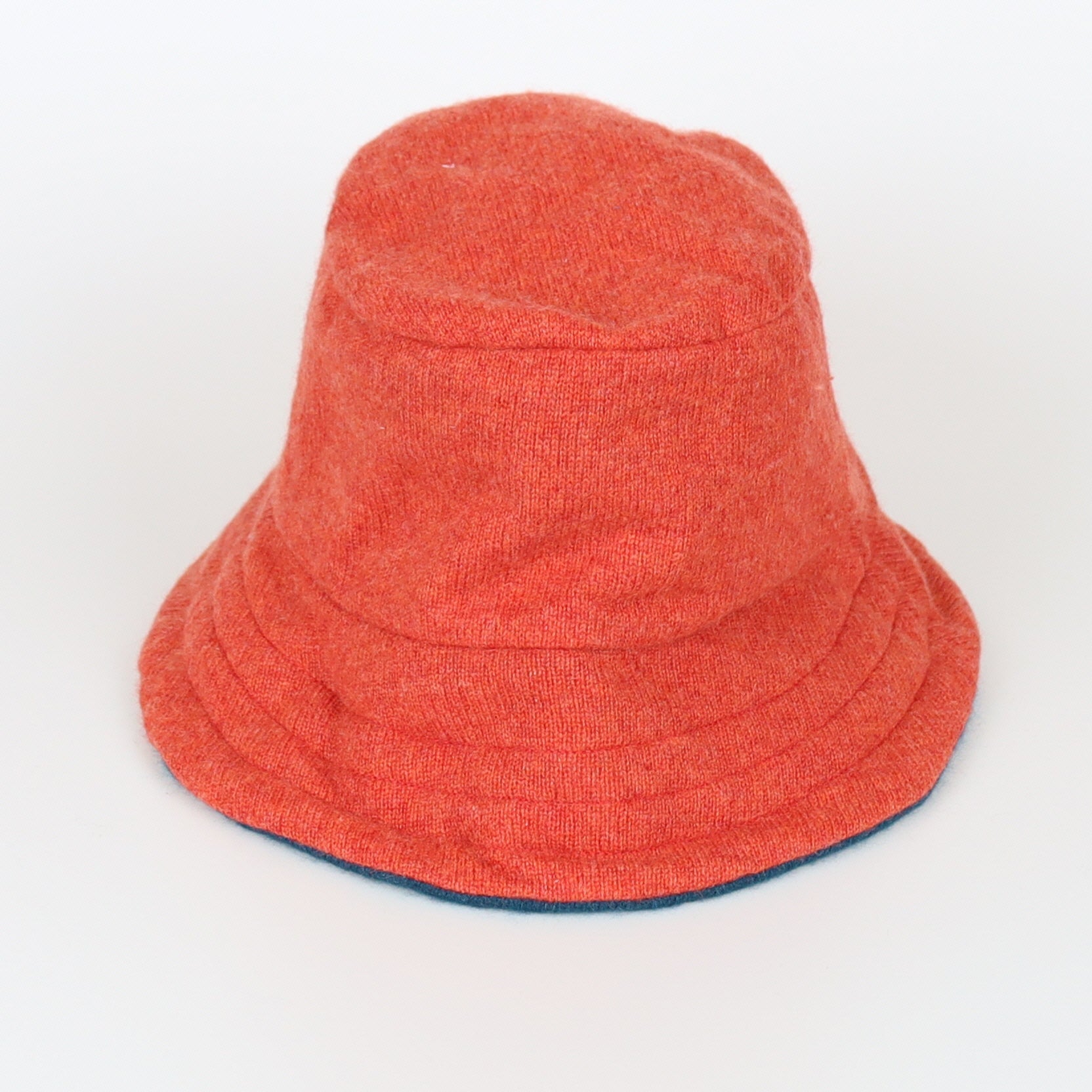 Crab Orange and Teal Reversible Cashmere Bucket Hat Small