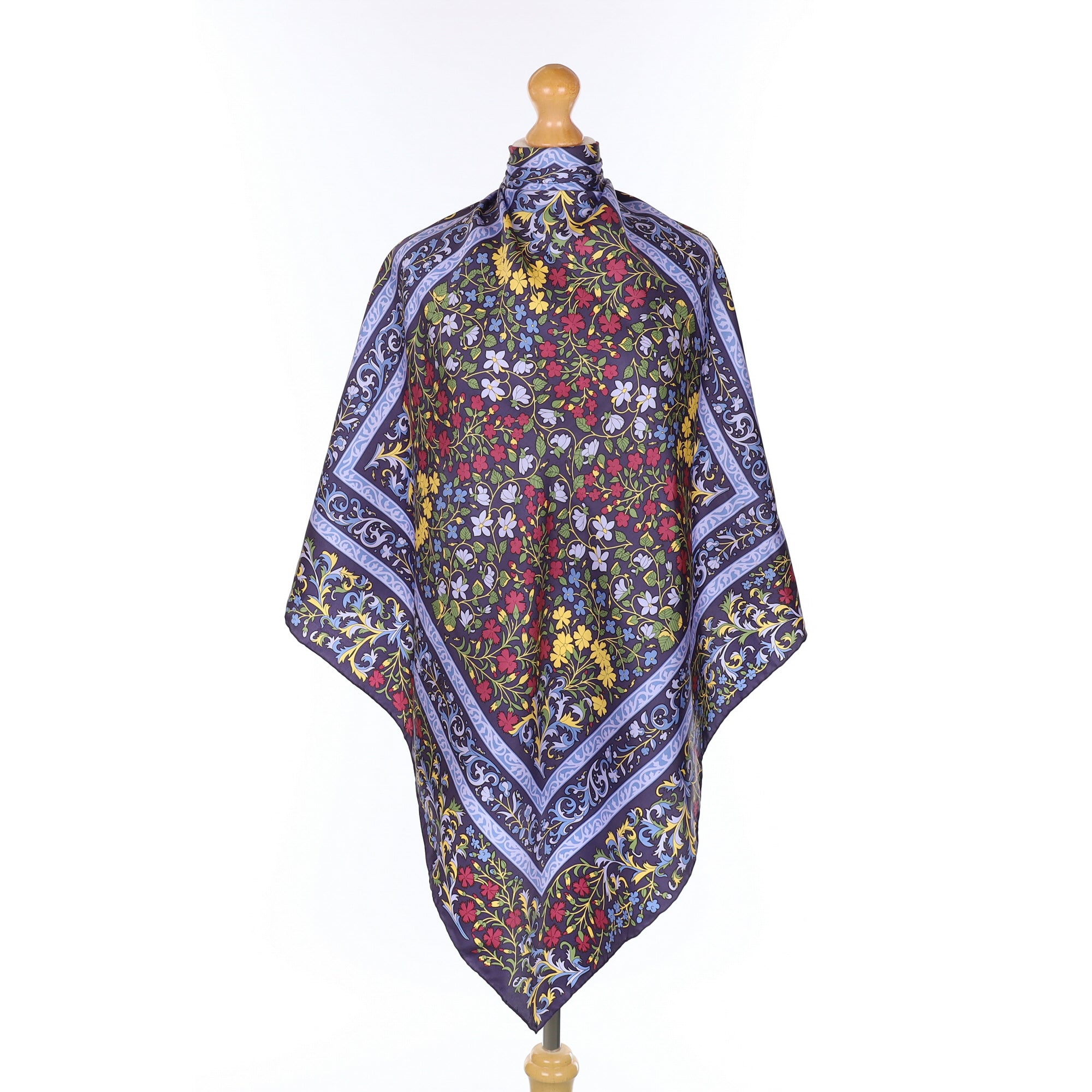 Navy Floral Silk Scarf