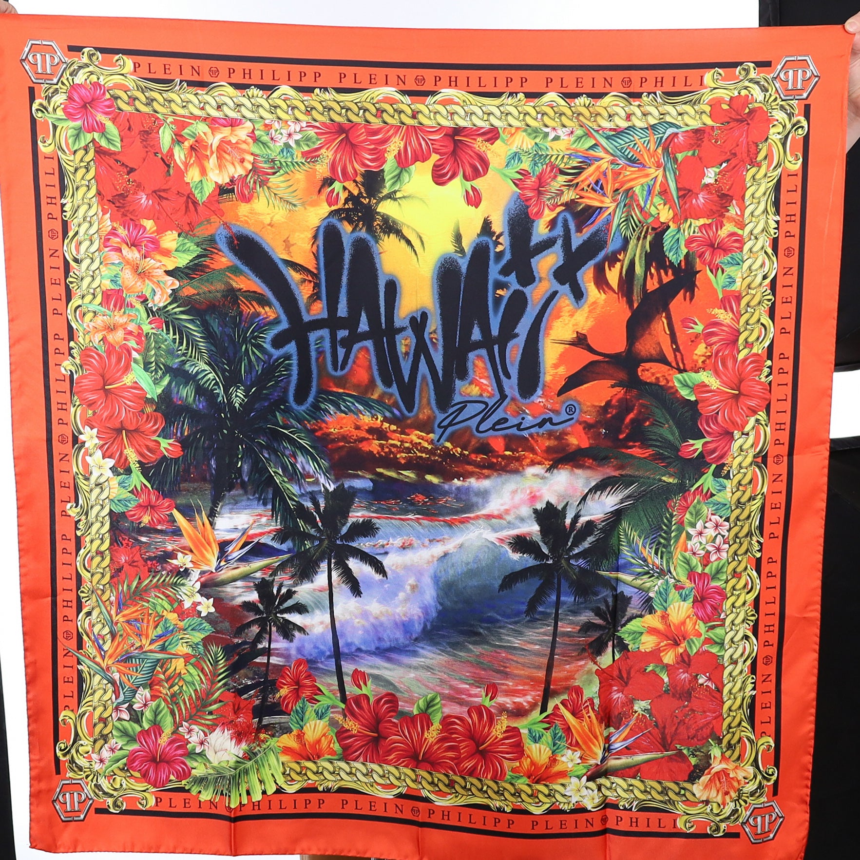 Brand New Philipp Plein Hawaii Theme Silk Scarf