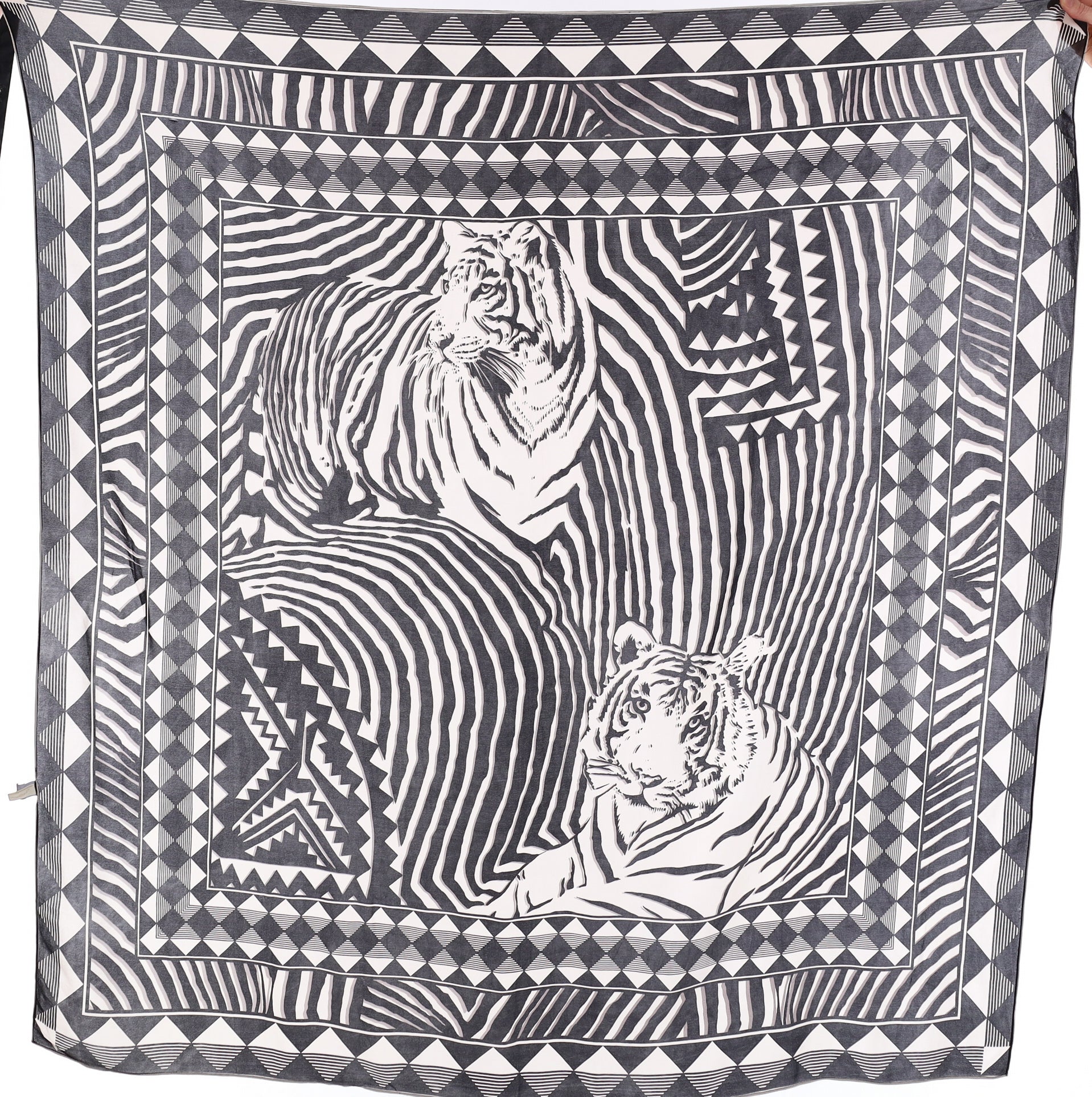 Black And White Tiger Pattern Silk Scarf