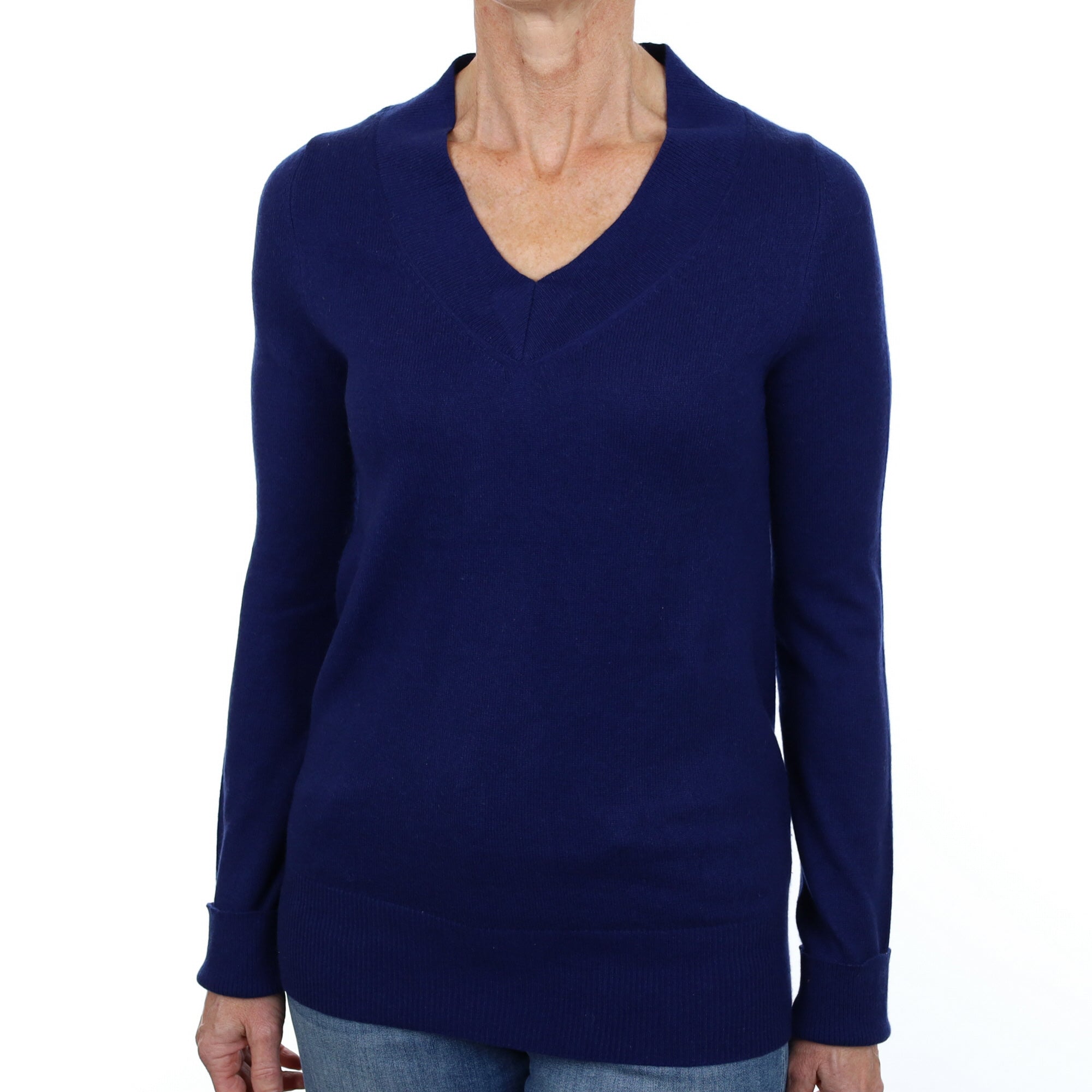 Indigo Blue Cashmere V Neck Jumper Small