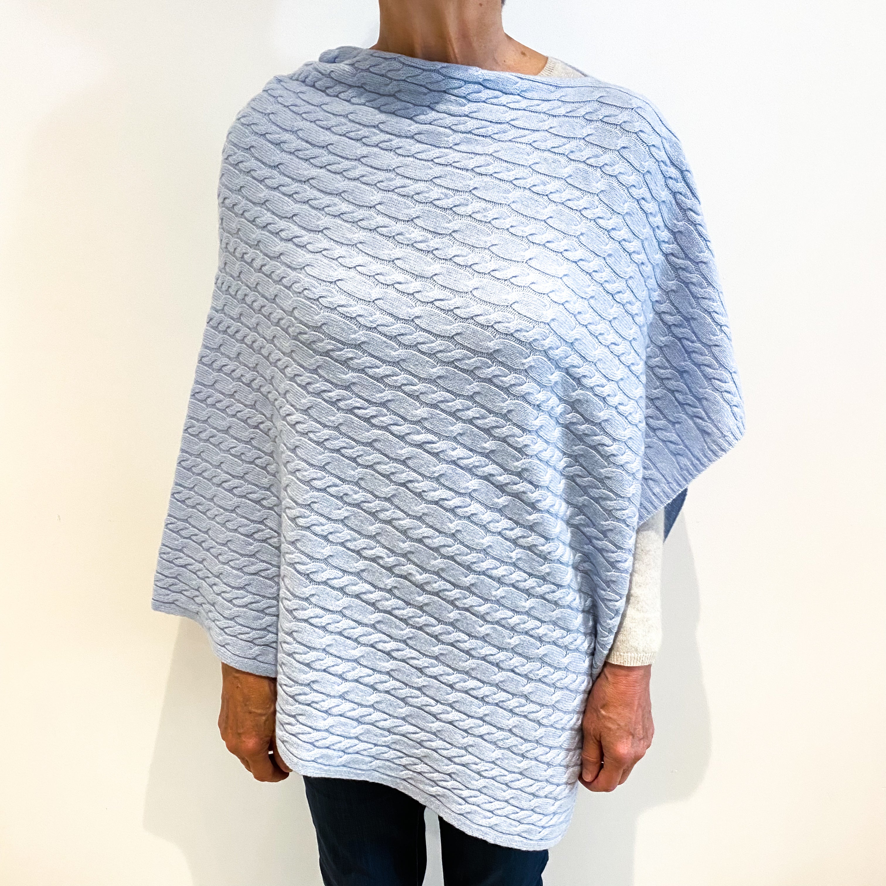 Brand New Scottish Pale Blue Cashmere Cable Poncho One Size
