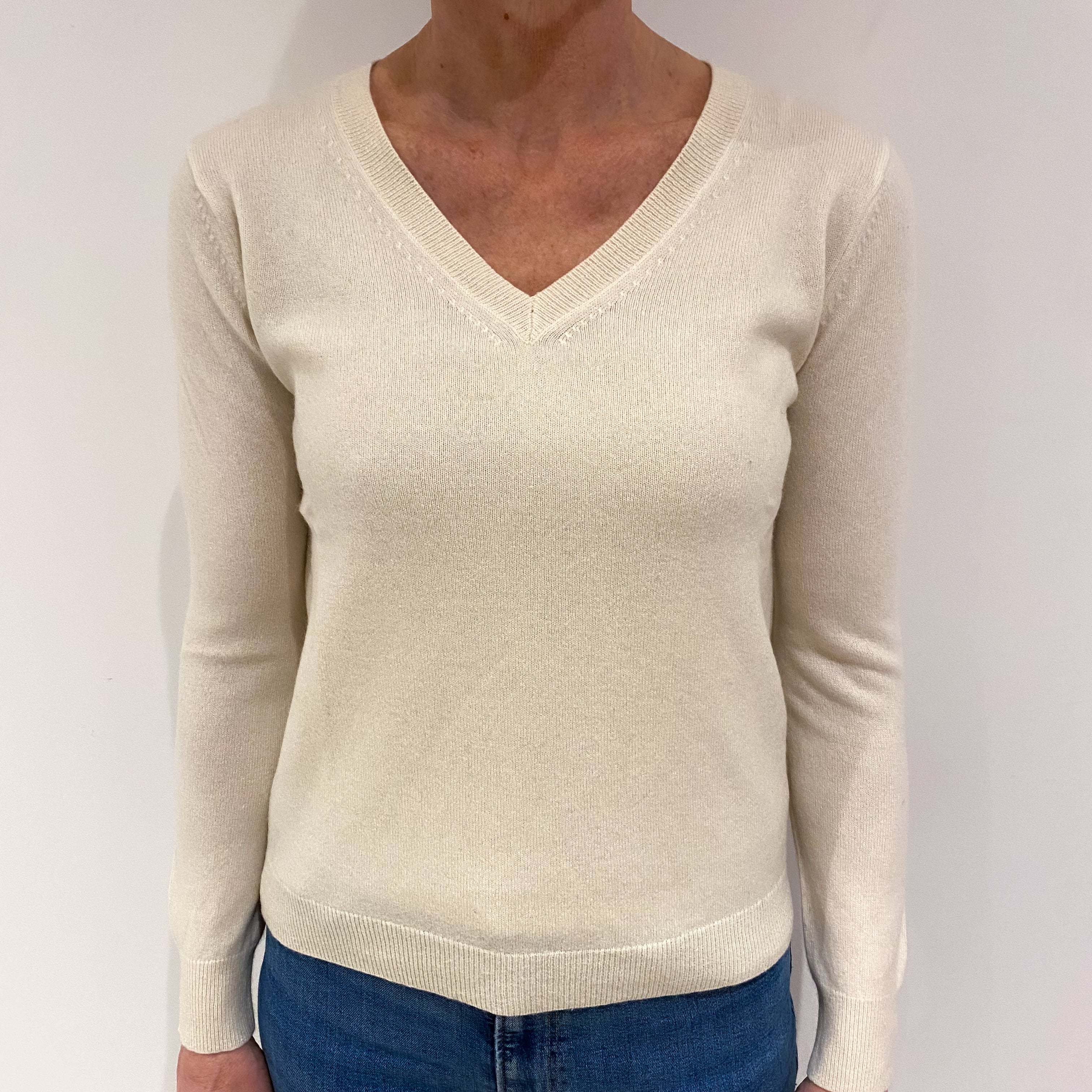 Cream Cashmere V Neck Jumper Small