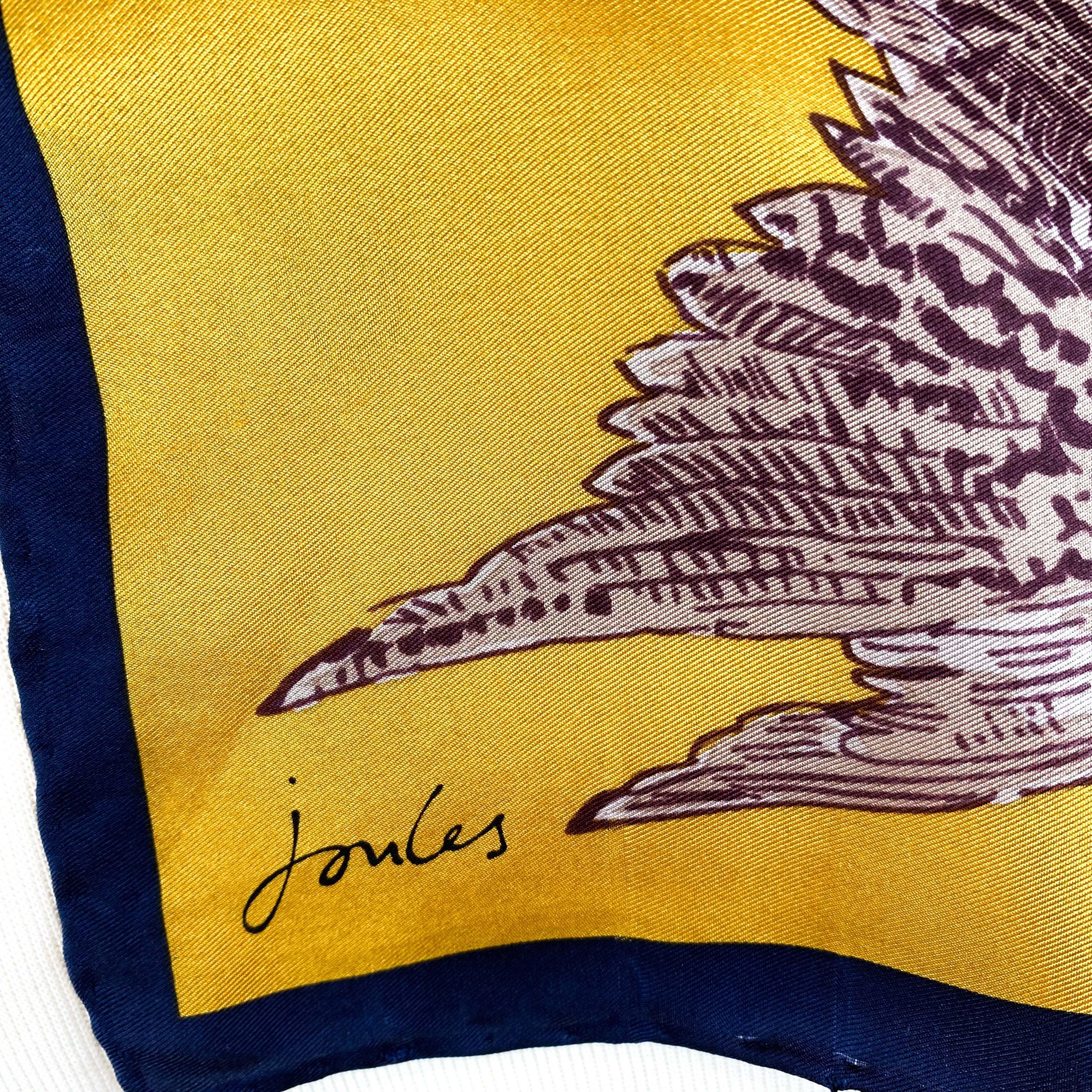 Joules Mustard Bird Design Silk Scarf