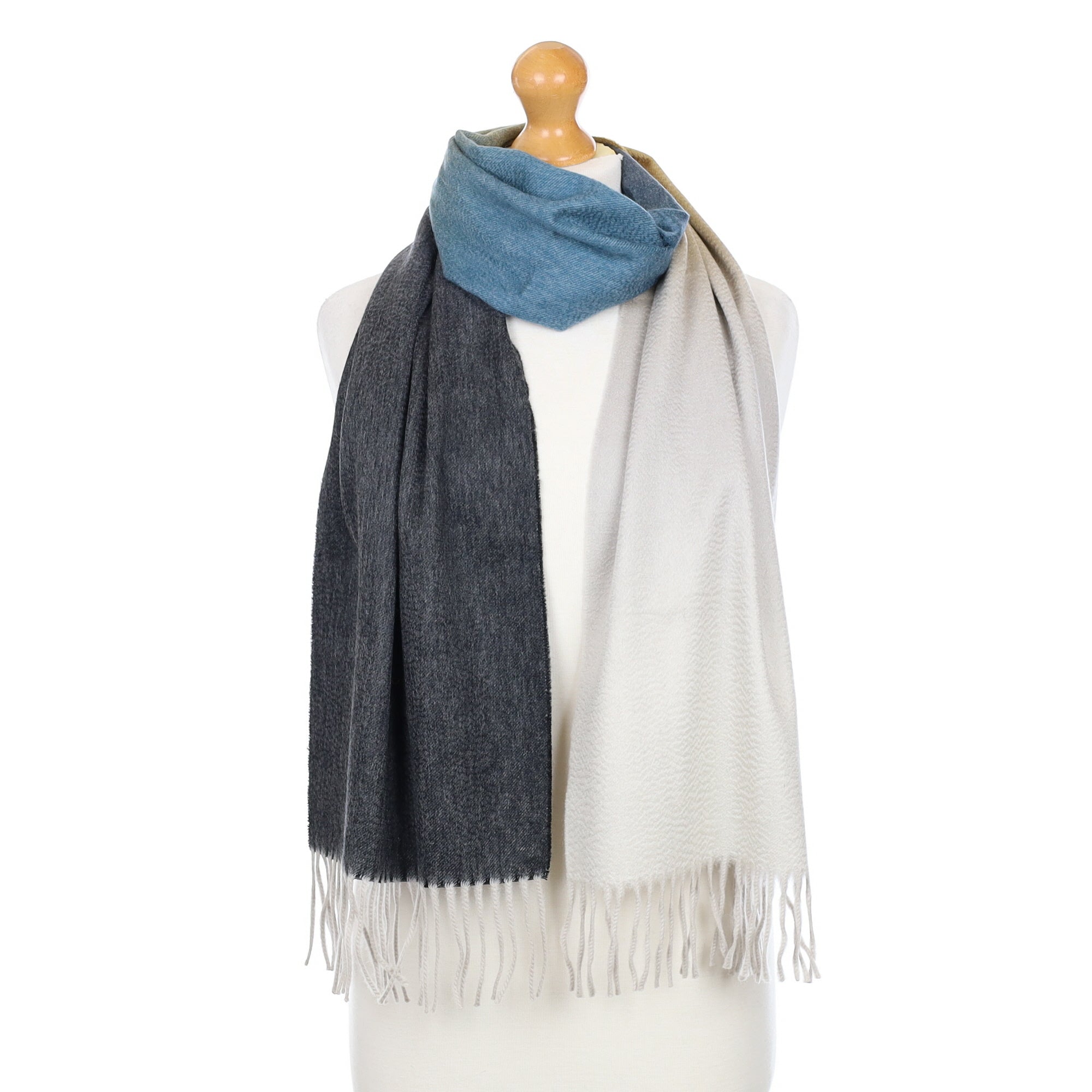 Scottish Sógh Blue and Grey Ombre Cashmere Luxury Woven Scarf