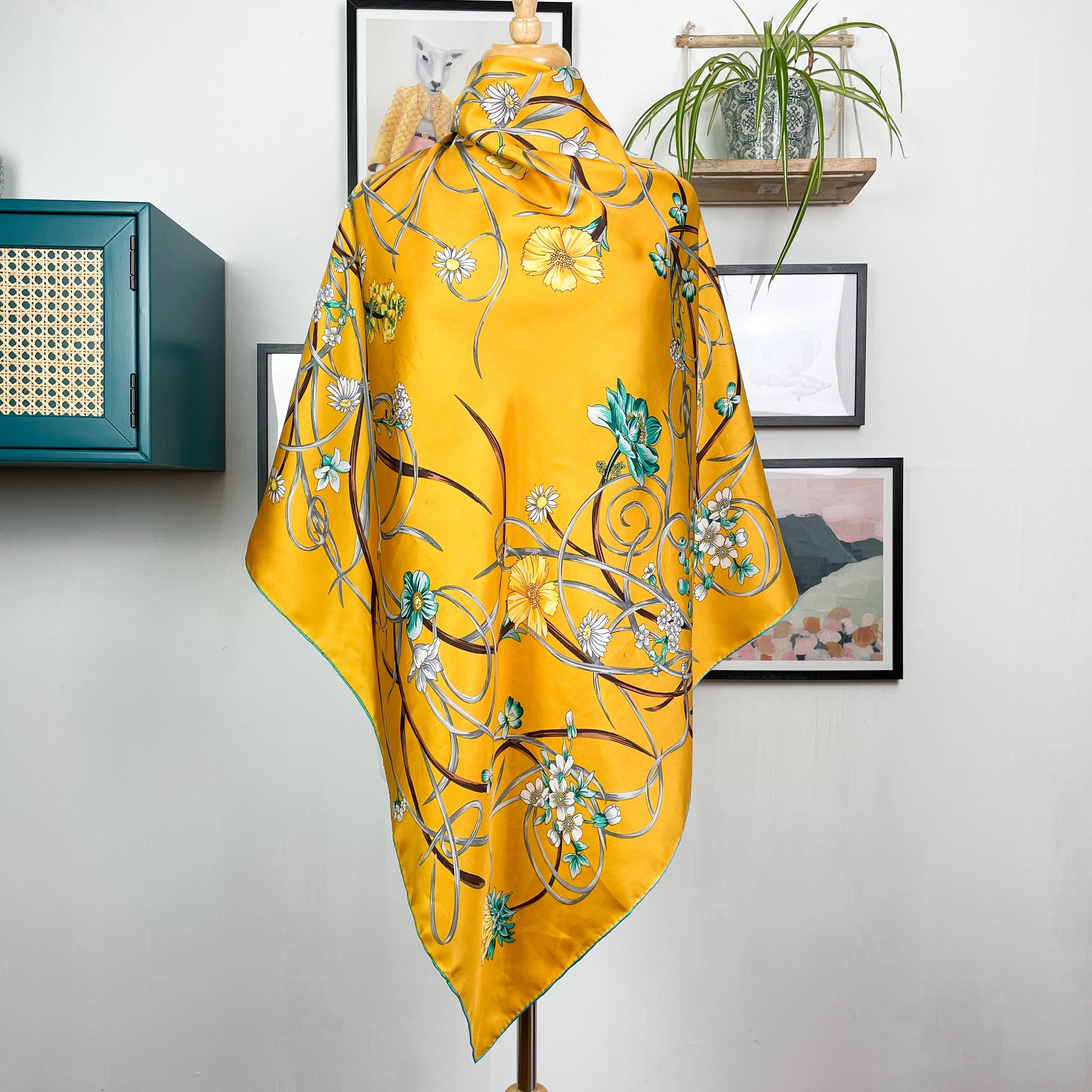 Large Floral Vintage Silk Scarf
