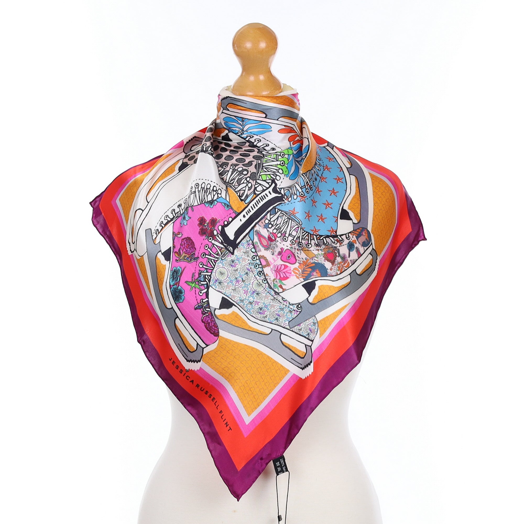 Brand New Jessica Russell Flint Ice Skate Silk Scarf