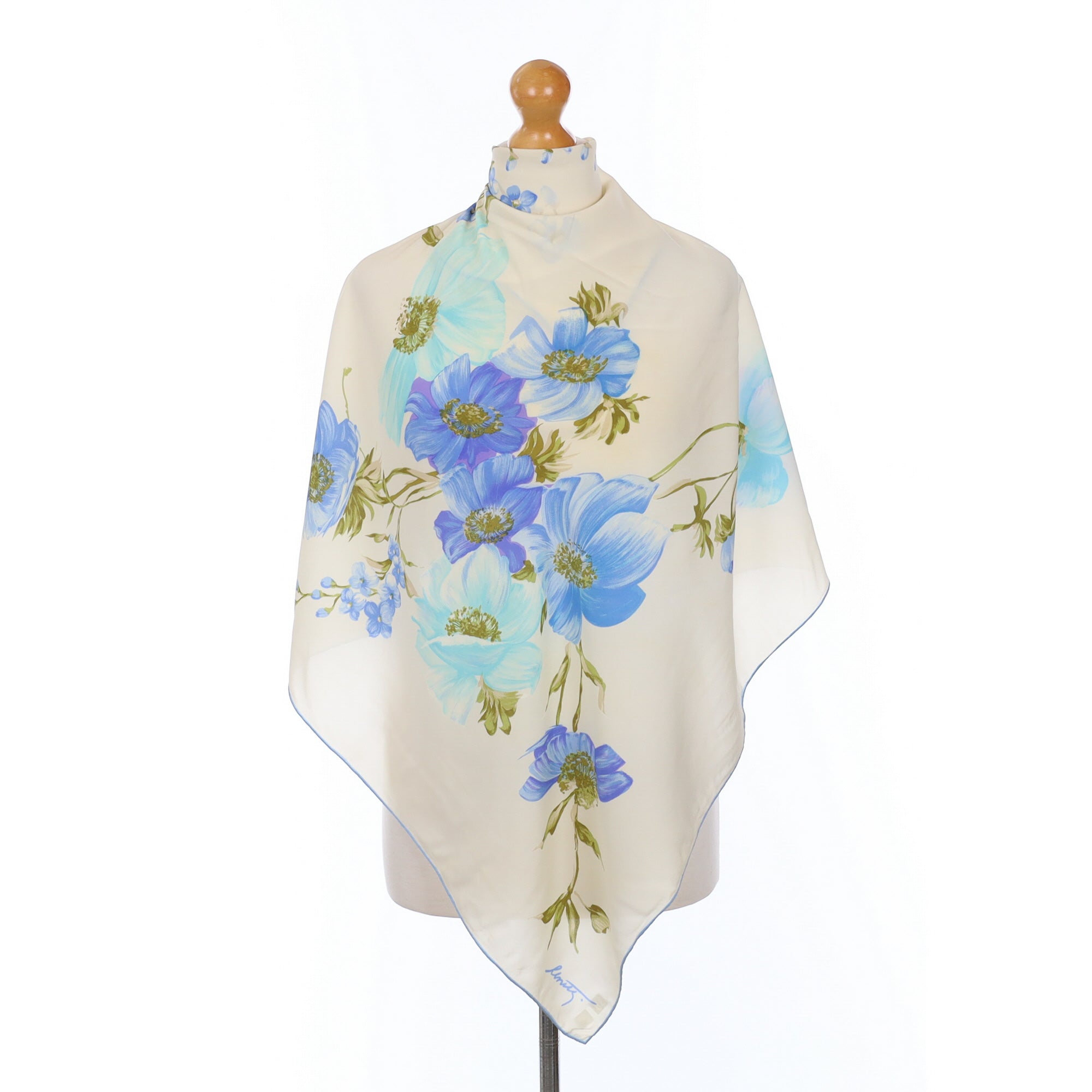 Blue and White Floral Vintage Silk Scarf