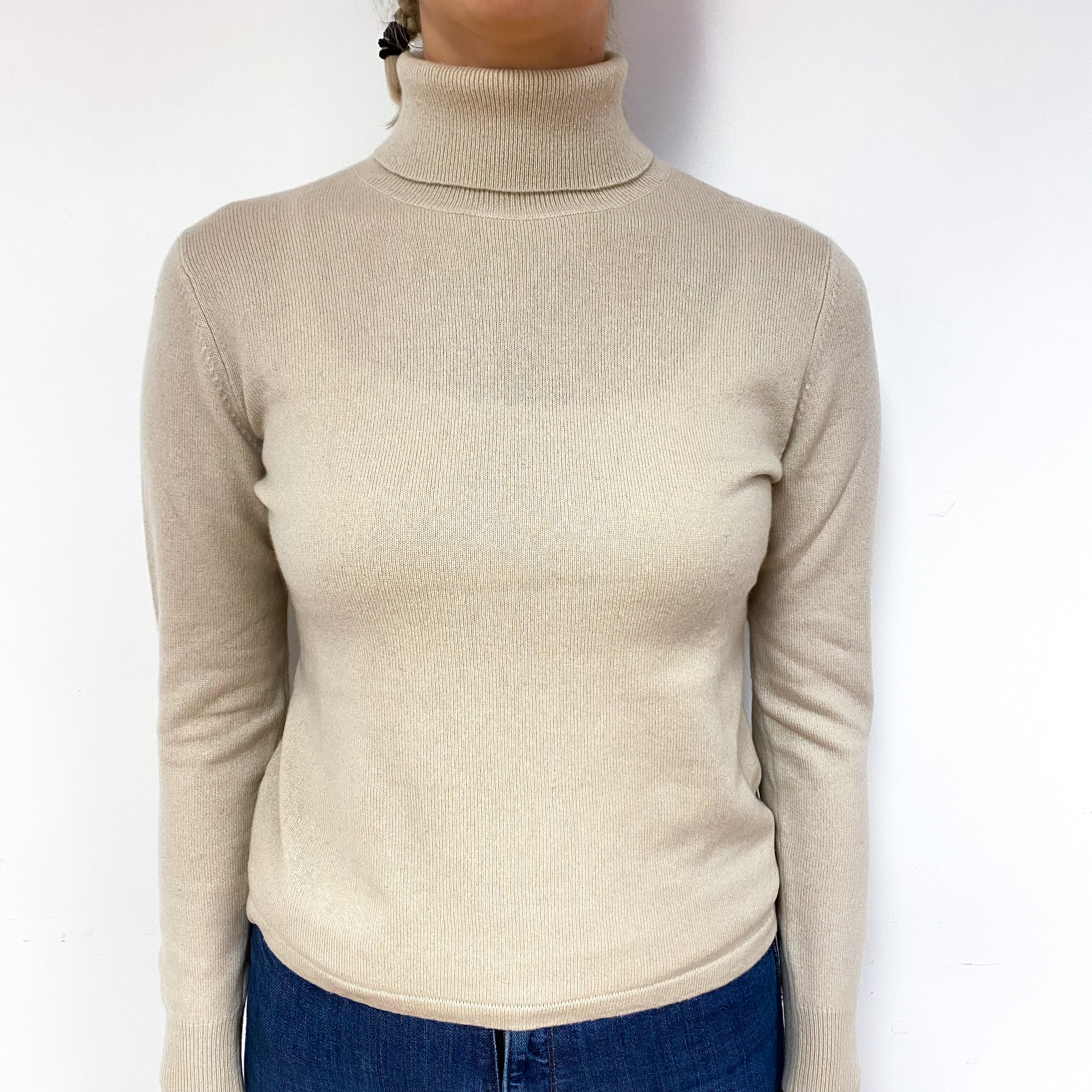 Soft Beige Cashmere Polo Neck Jumper Small