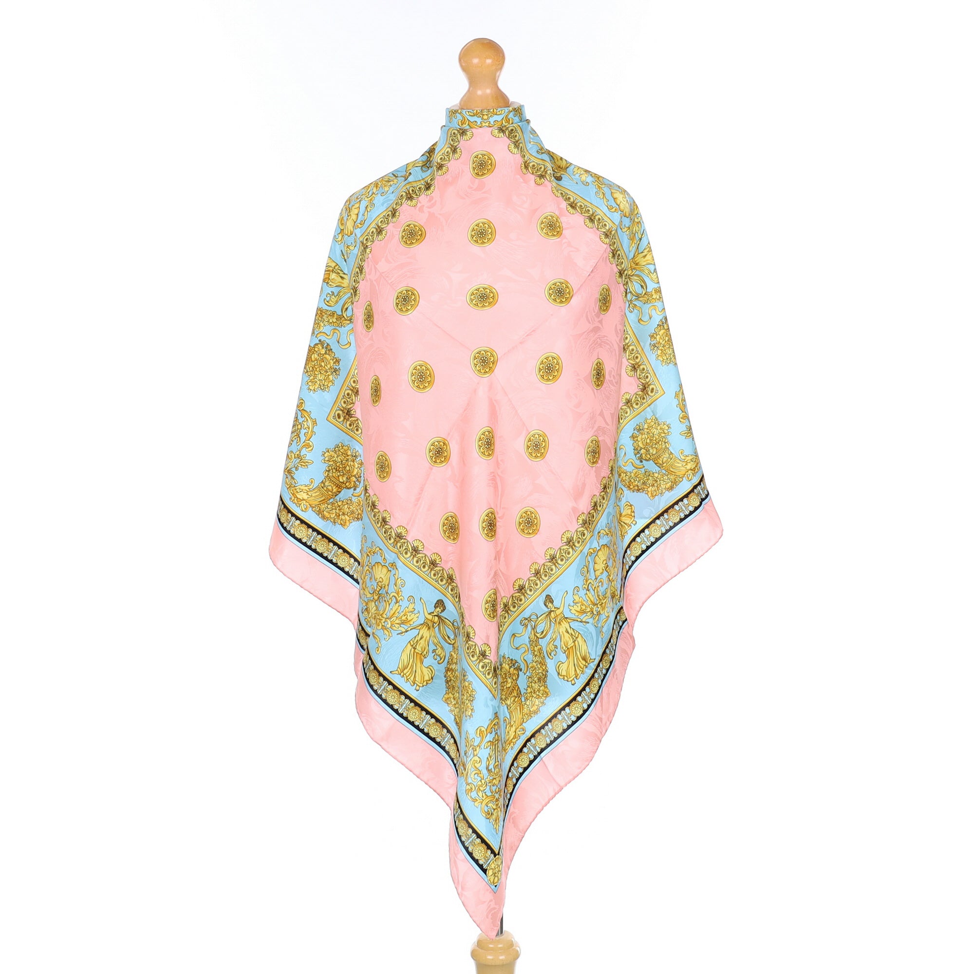 Brand New Pink And Blue Boroque Silk Scarf
