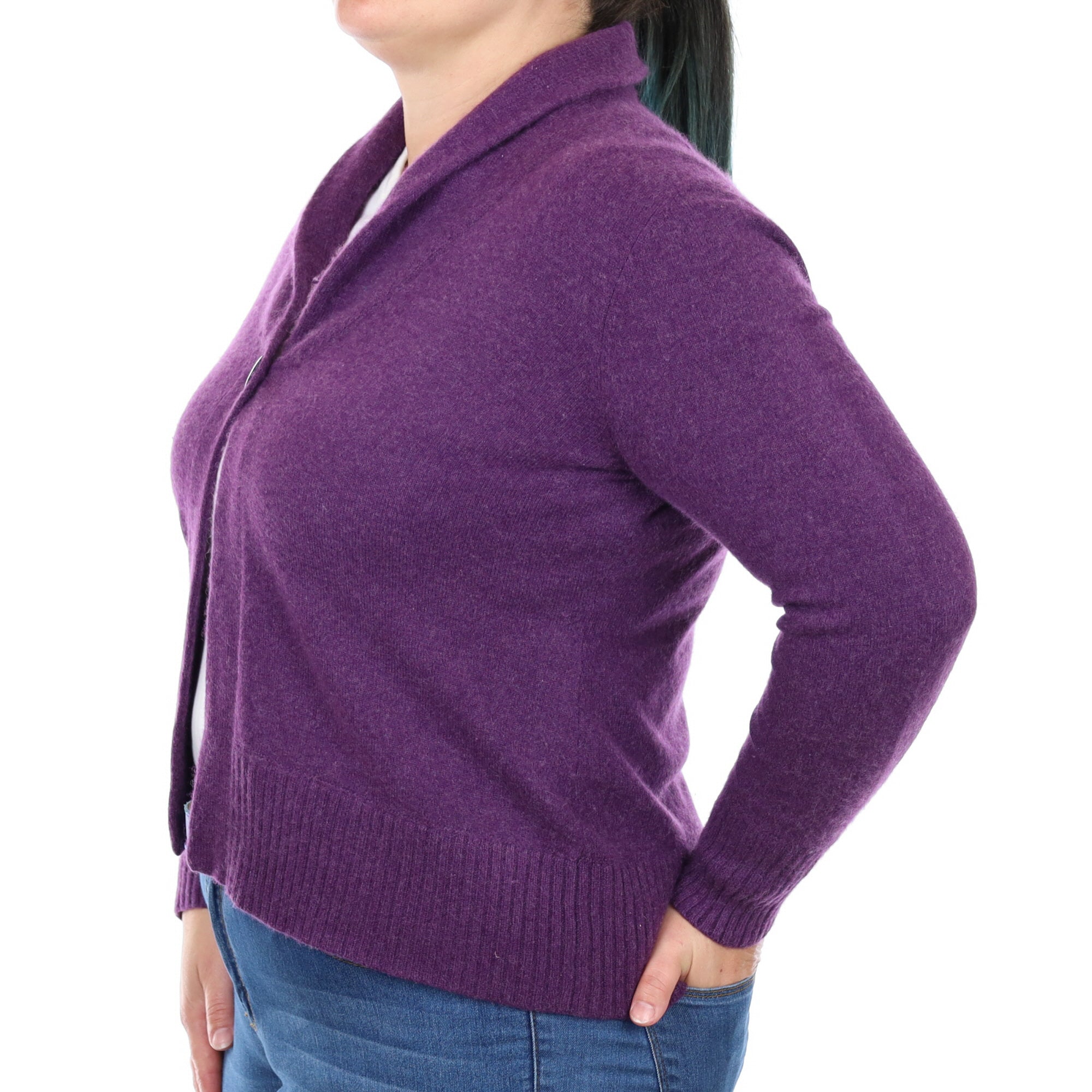 Blueberry Purple Cashmere Shawl Collar Cardigan Large