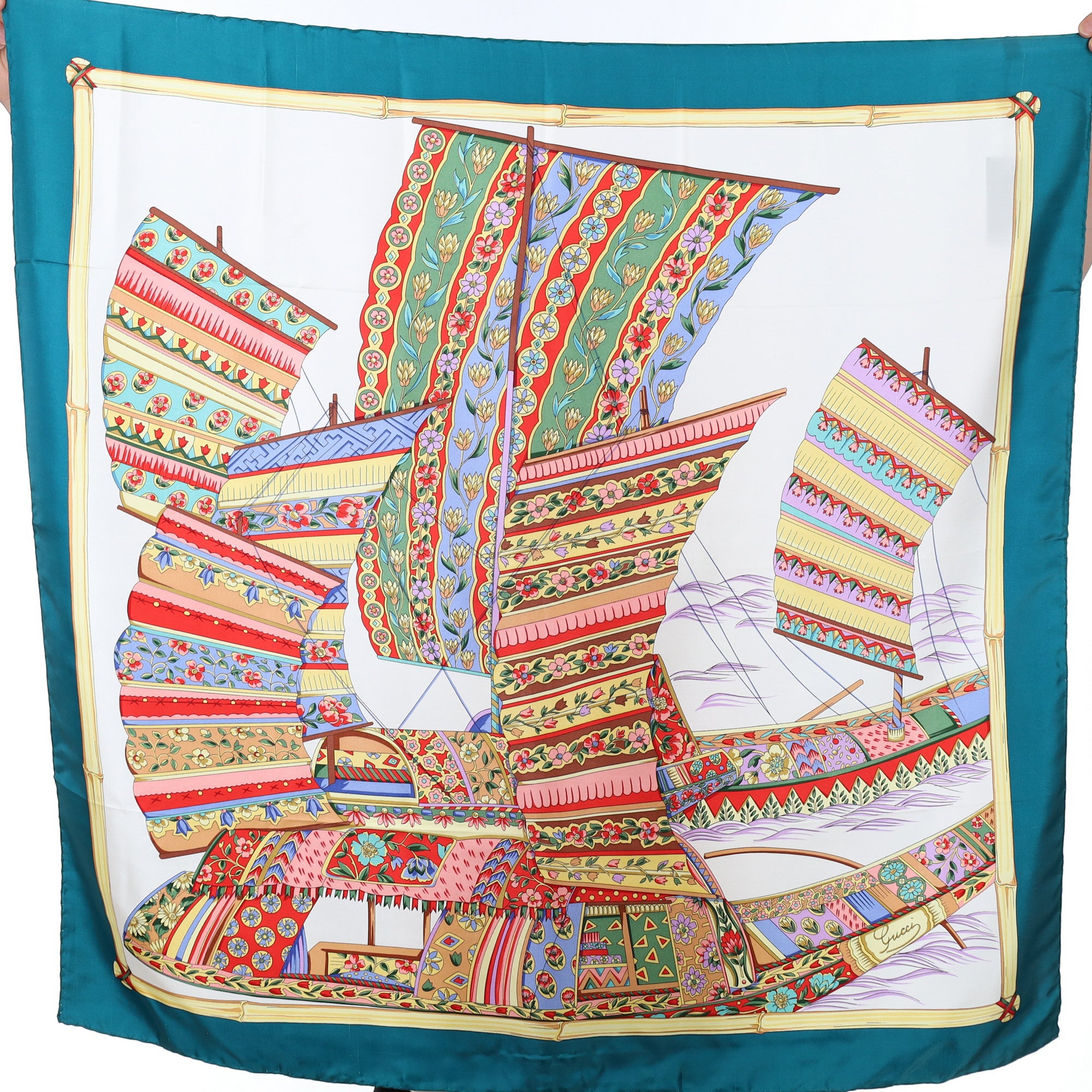 Brand New Gucci Sails Design Vintage Silk Scarf