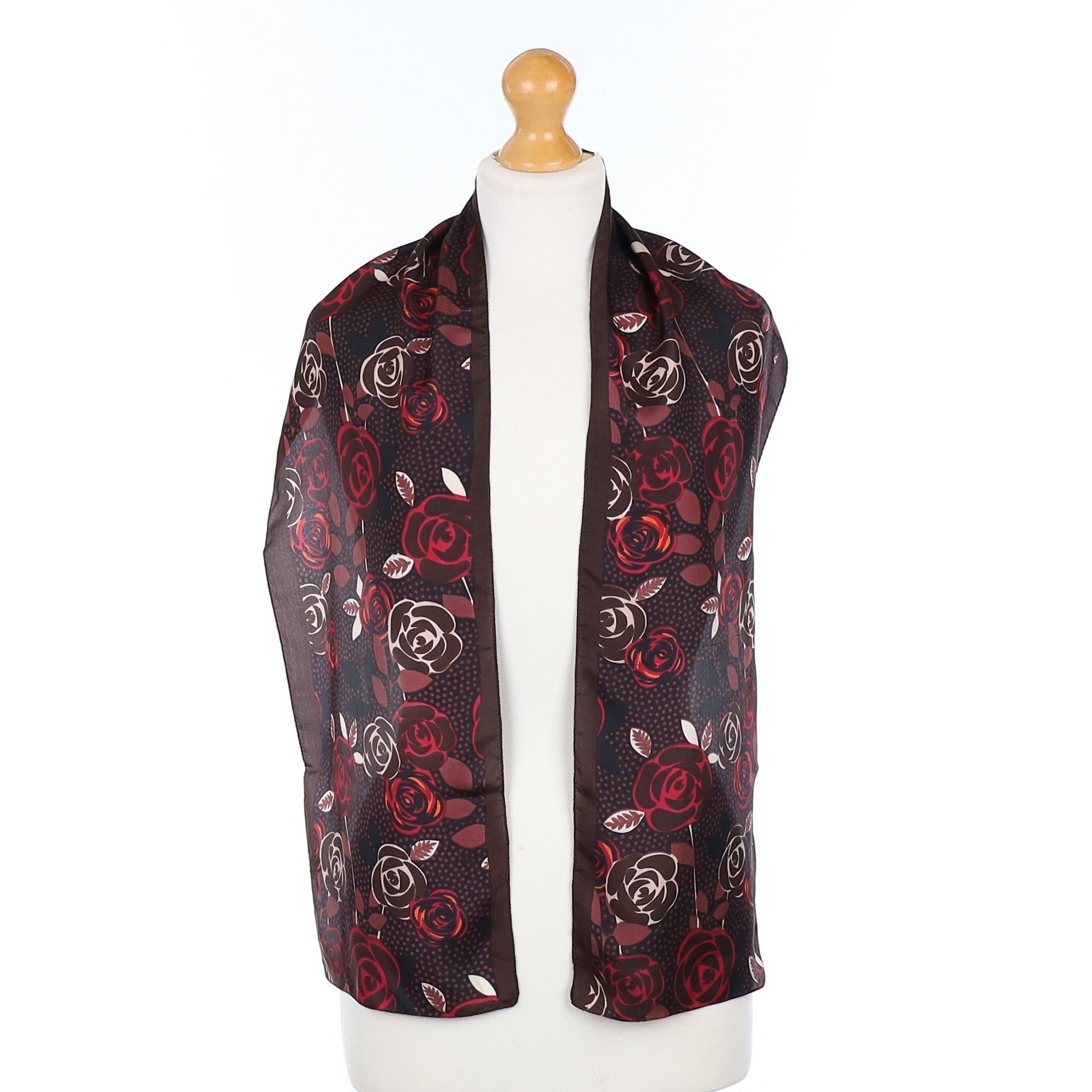 Dark Brown Floral Vintage Silk Scarf
