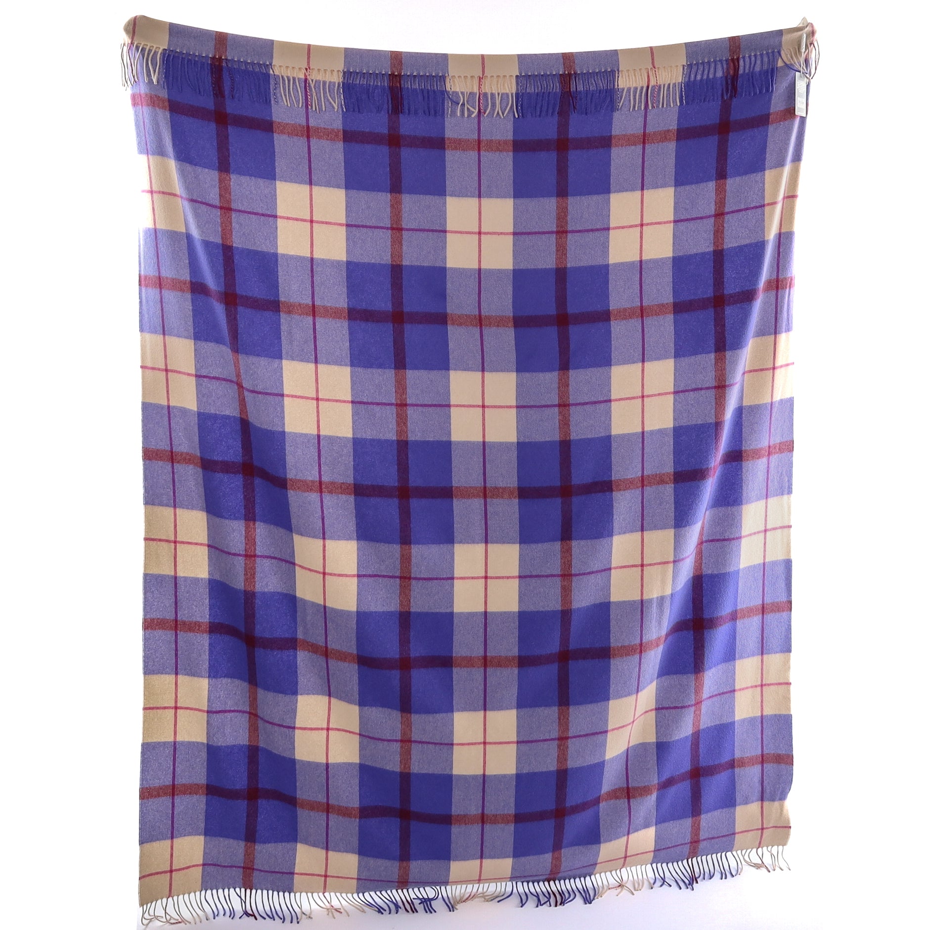 Brand New English Purple and Alabaster Plaid Luxury Woven Cashmere Blanket