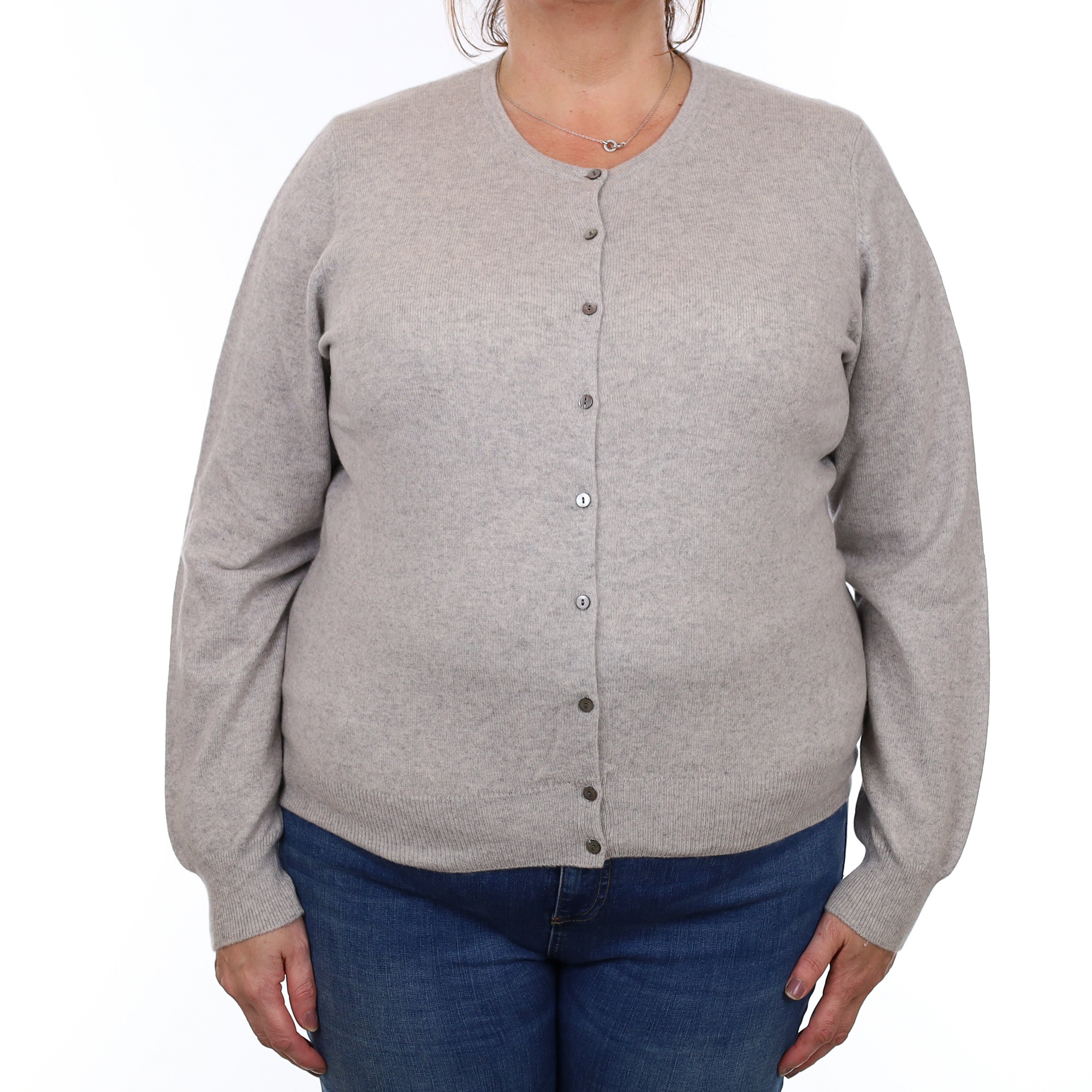 Mist Grey Cashmere Crew Neck Cardigan Extra Large