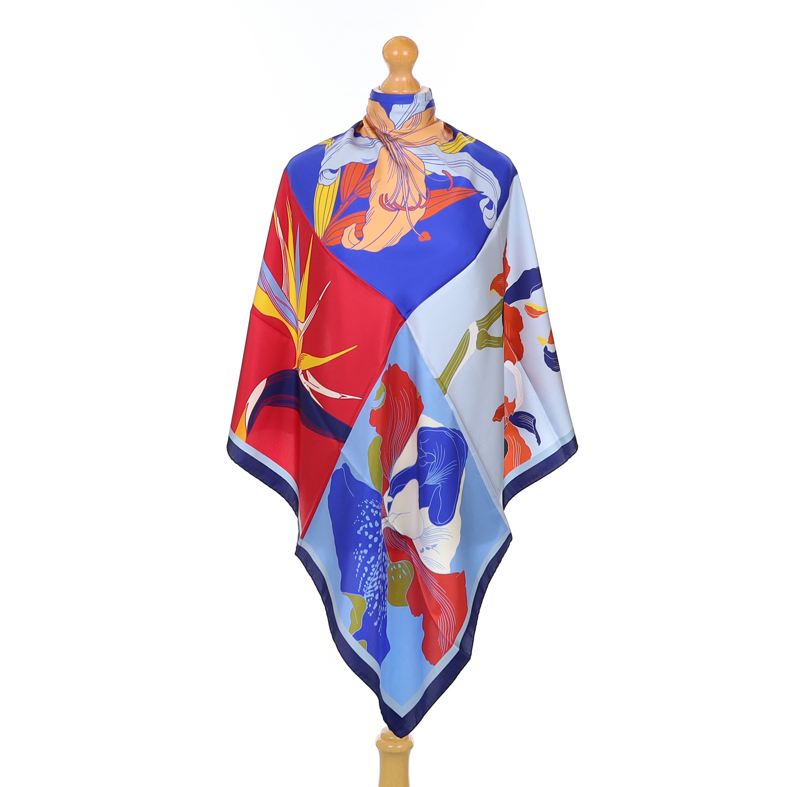 Brand New Italian Blue Lilly & Orchid Design Silk Scarf