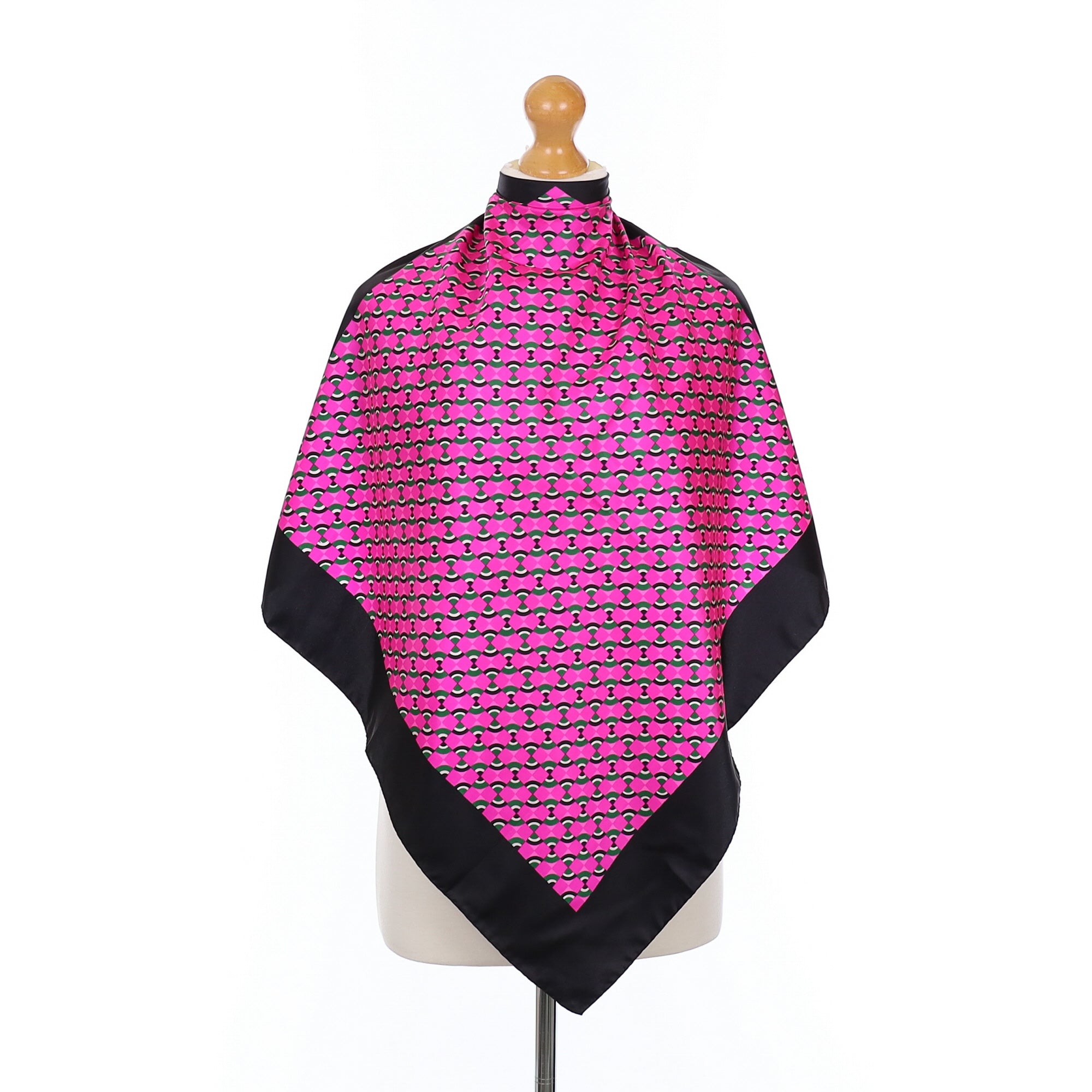 Hot Pink Geometric Silk Scarf