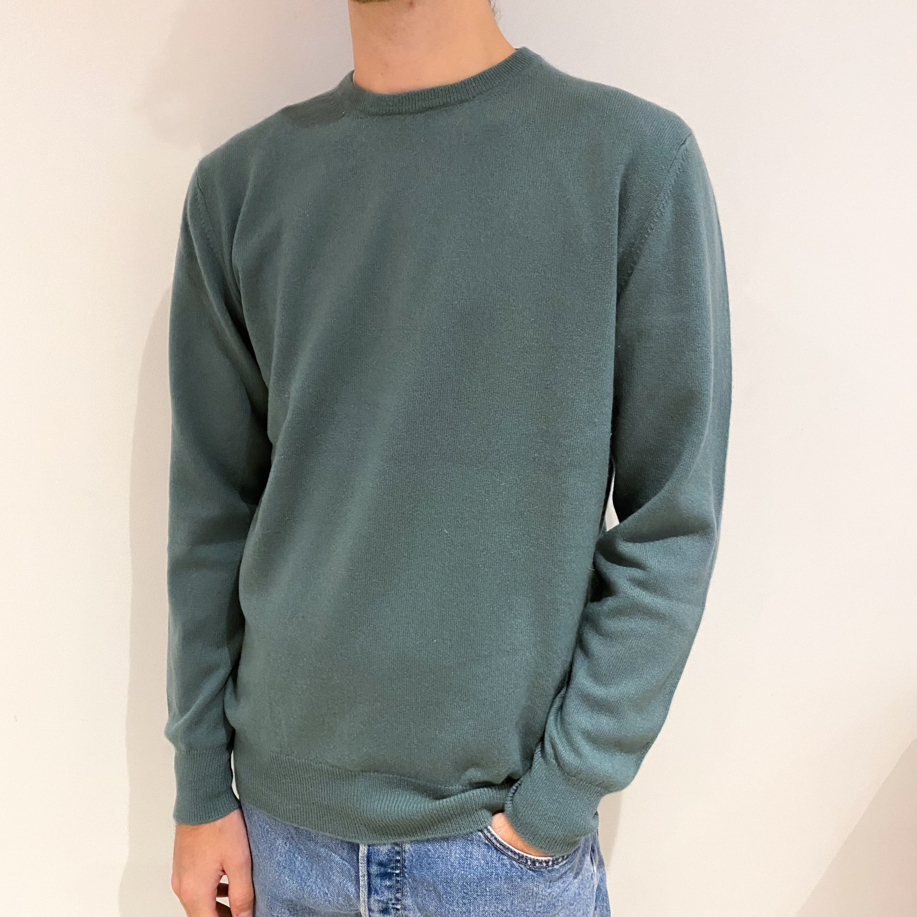 Men's Sage Green Cashmere Crew Neck Jumper Large