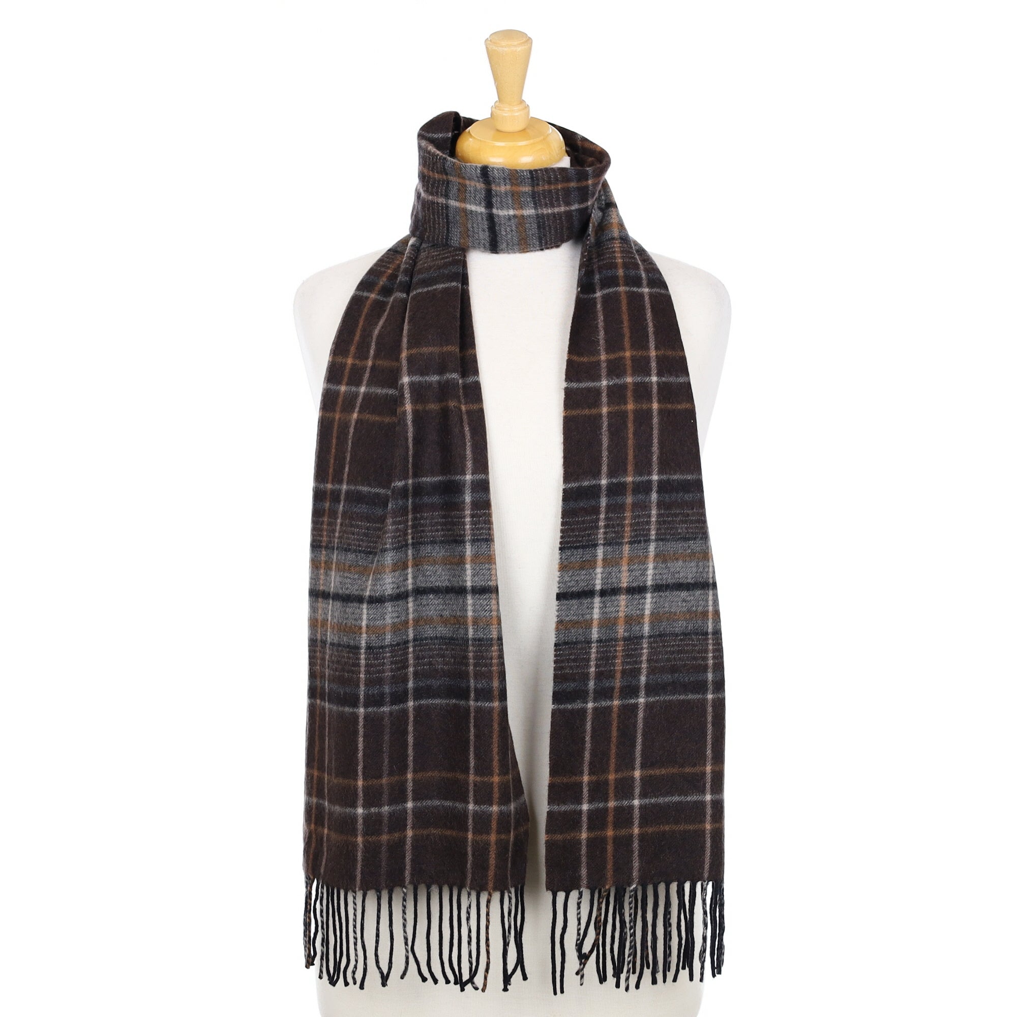 Bitter Chocolate Check Woven Cashmere Scarf