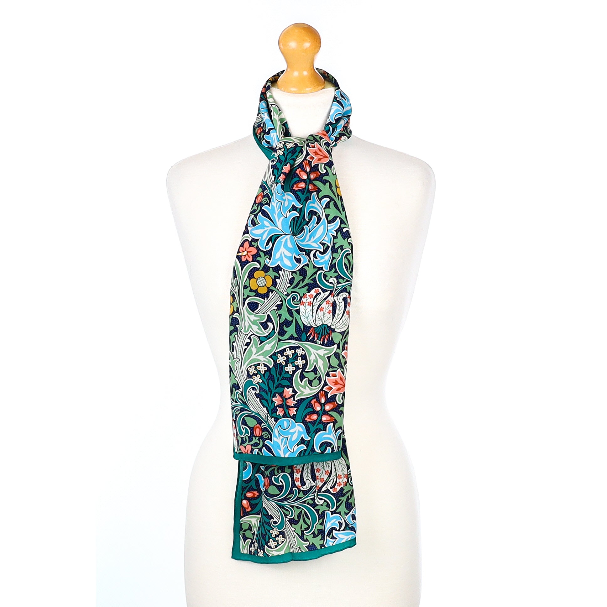 Brand New Fox & Chave Green and Blue Silk Scarf