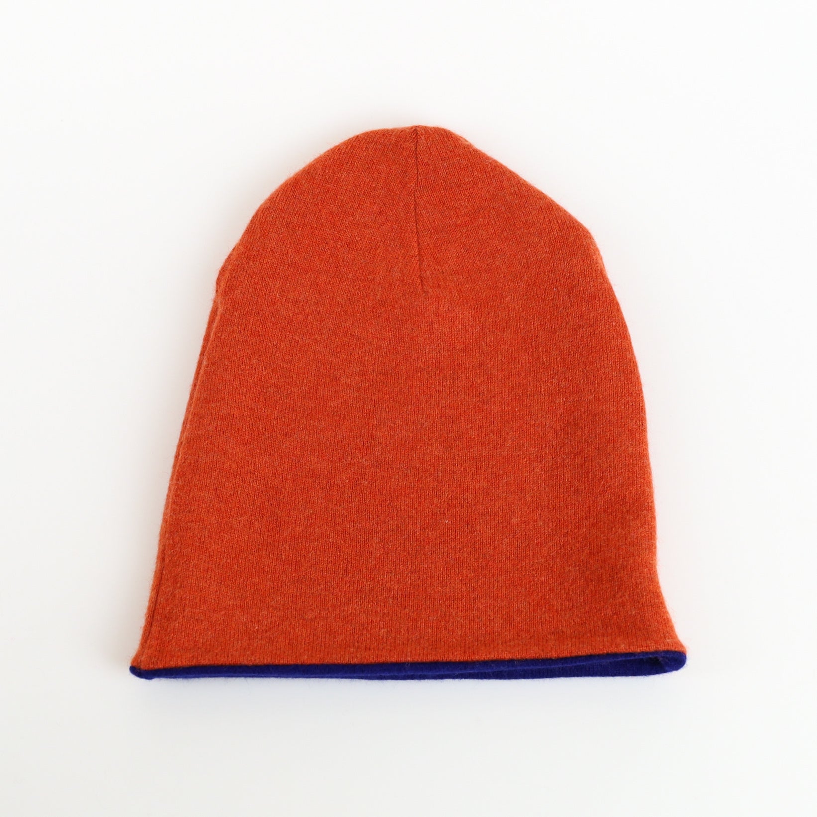 Cobalt Blue and Orange Reversible Cashmere Beanie Hat