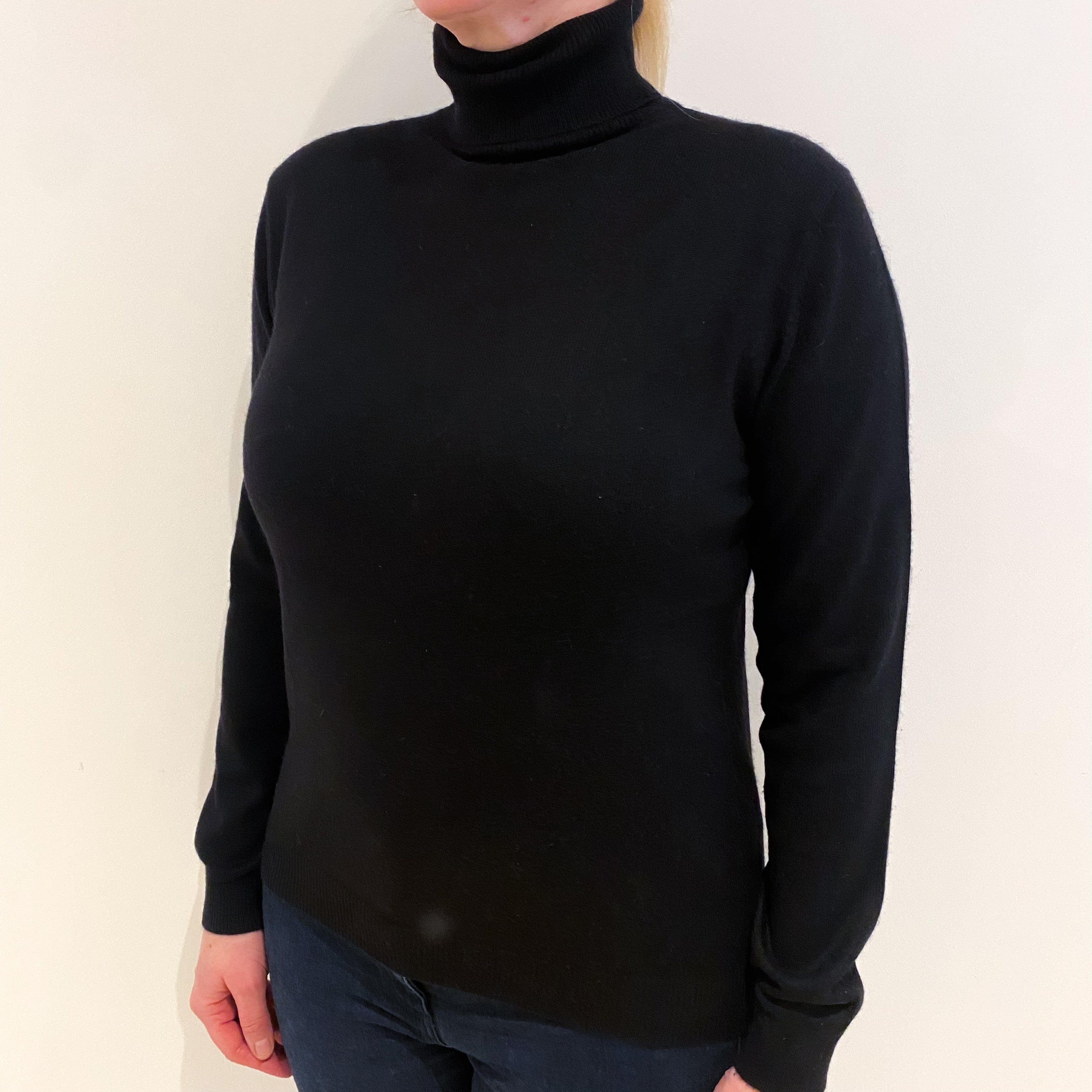 Black Cashmere Polo Neck Jumper Large