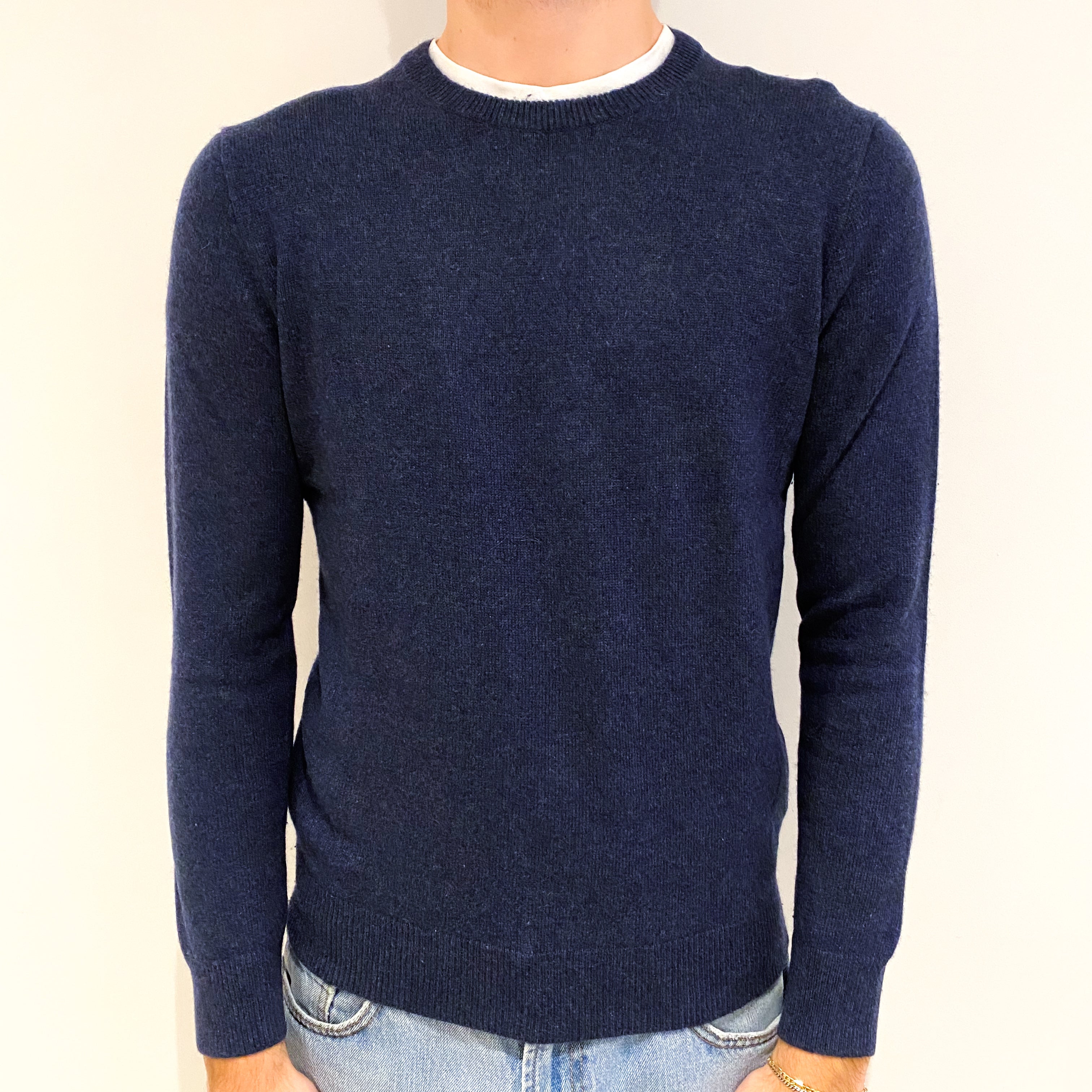 Men’s Midnight Navy Cashmere Crew Neck Jumper Small