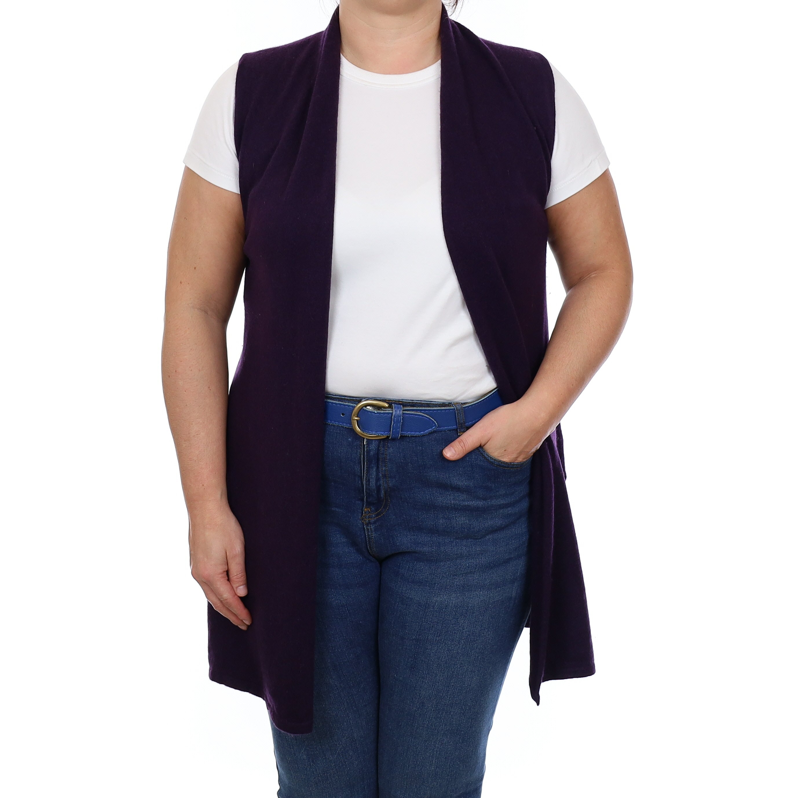 Shadow Purple Cashmere Sleeveless Edge to Edge Cardigan Large