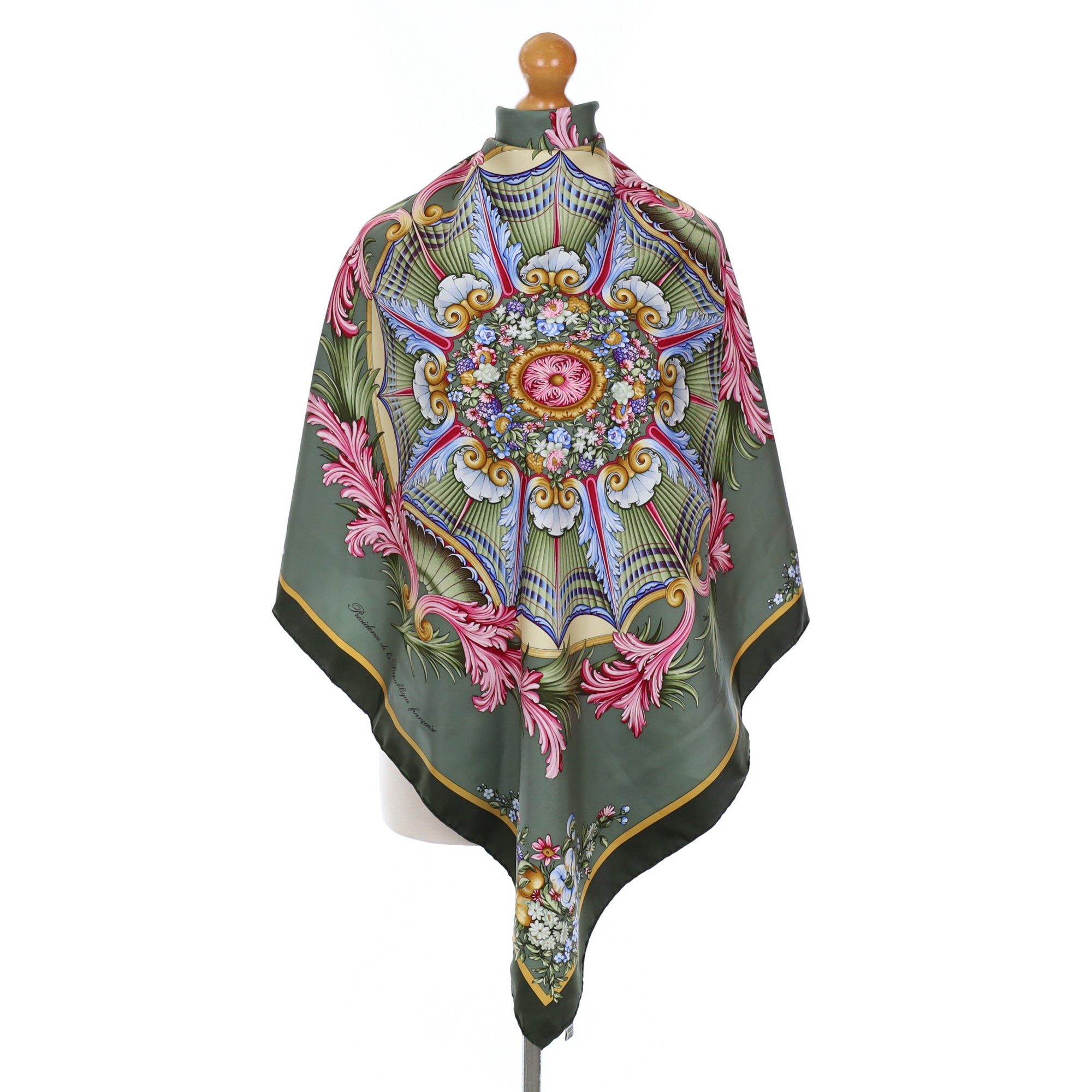 Immaculate French Abstract Floral Vintage Silk Scarf