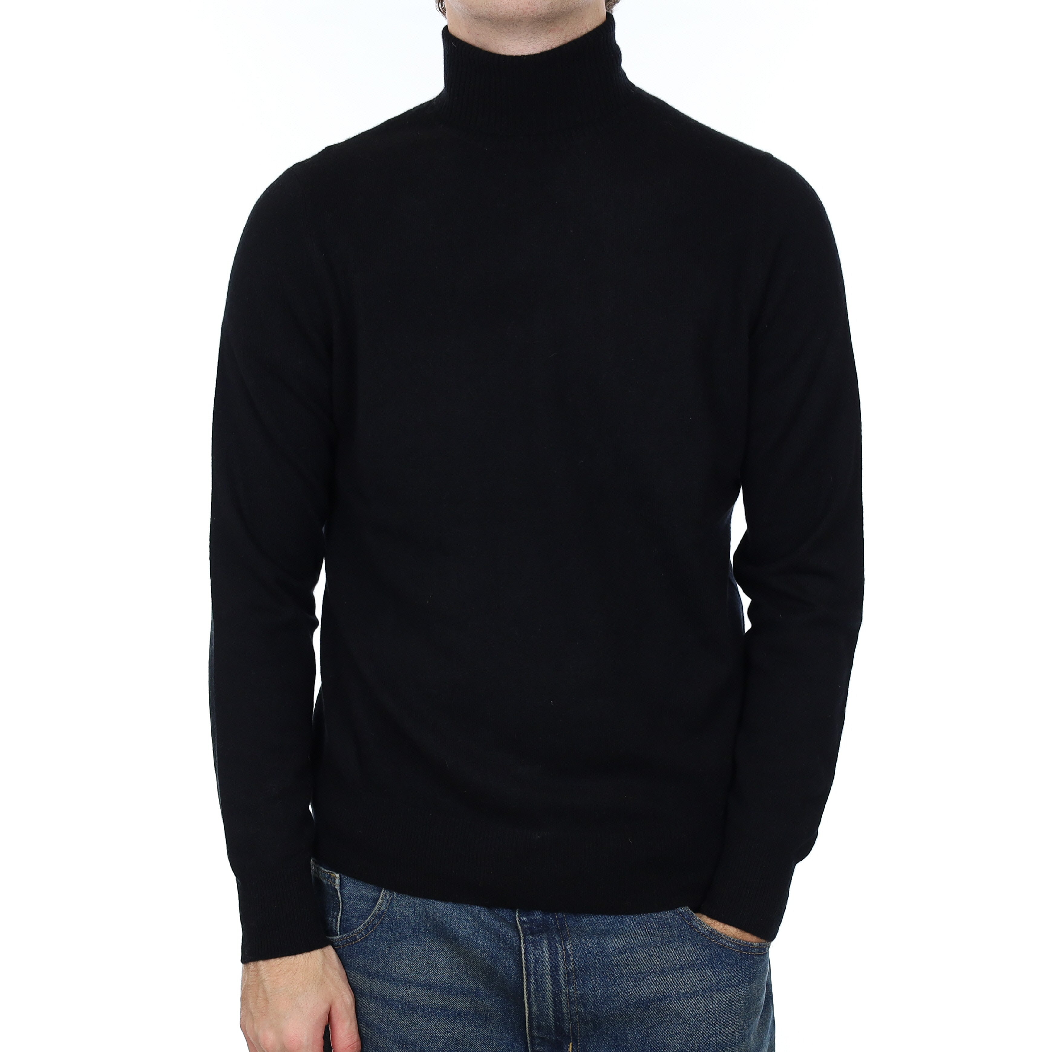 Men’s Black Cashmere Polo Neck Jumper Medium