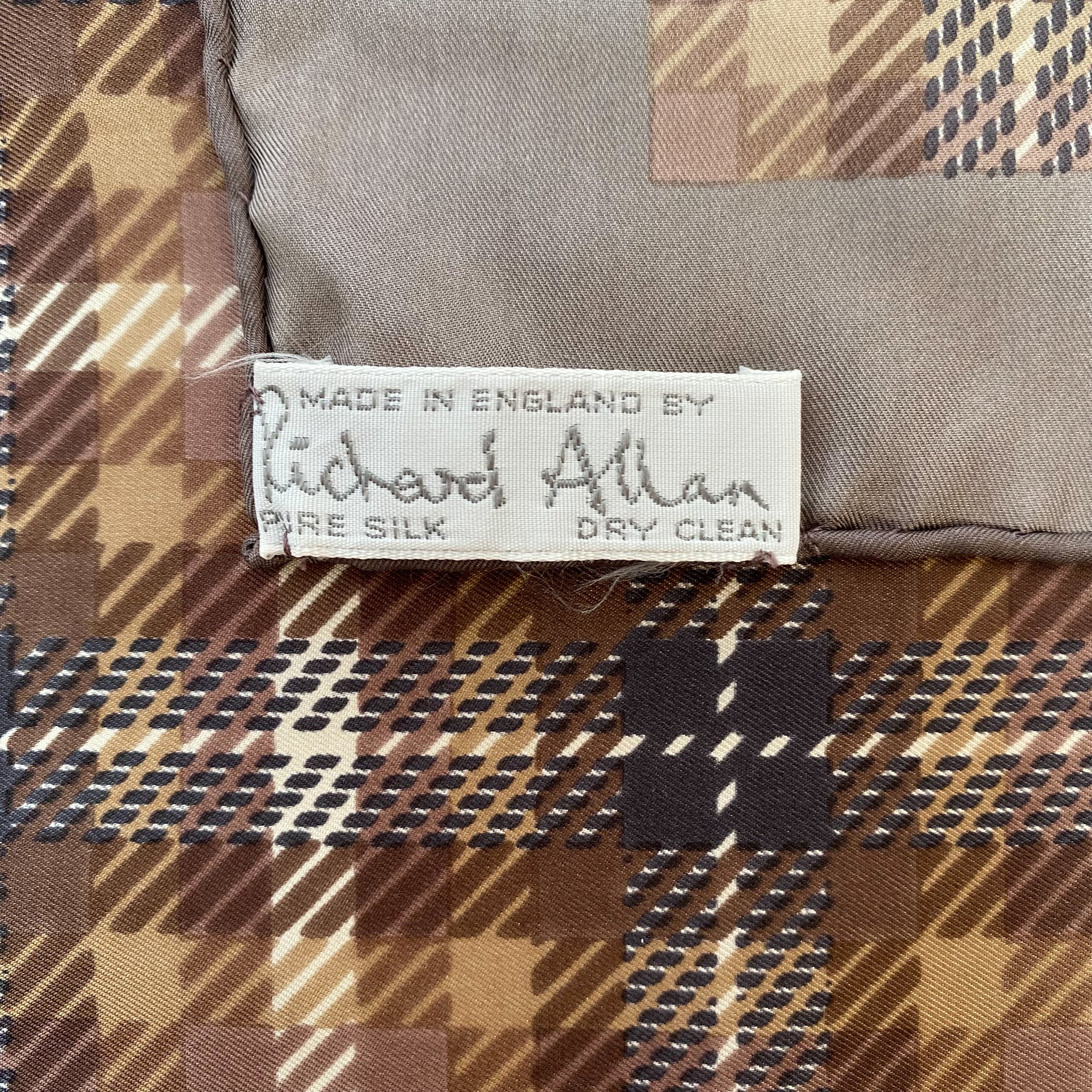 1970s Richard Allan Plaid Pattern Vintage Silk Scarf